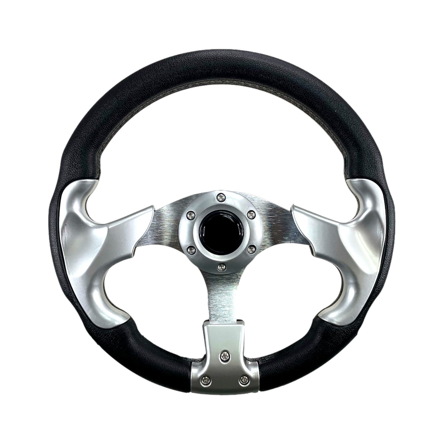 Pactrade Marine Boat Pontoon Non-Magnetic Steering Wheel Aluminum Frame Polyurethane (PU) Sleeves 3 Spokes 12-1/2" Diameter Aluminum Hub with 3/4" Tapered Bore (Silver, Silver Spokes)