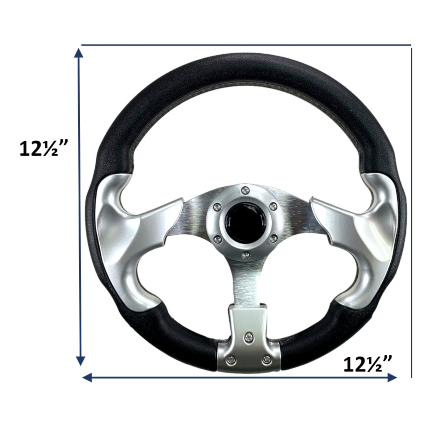 Pactrade Marine Boat Pontoon Non-Magnetic Steering Wheel Aluminum Frame Polyurethane (PU) Sleeves 3 Spokes 12-1/2" Diameter Aluminum Hub with 3/4" Tapered Bore (Silver, Silver Spokes)