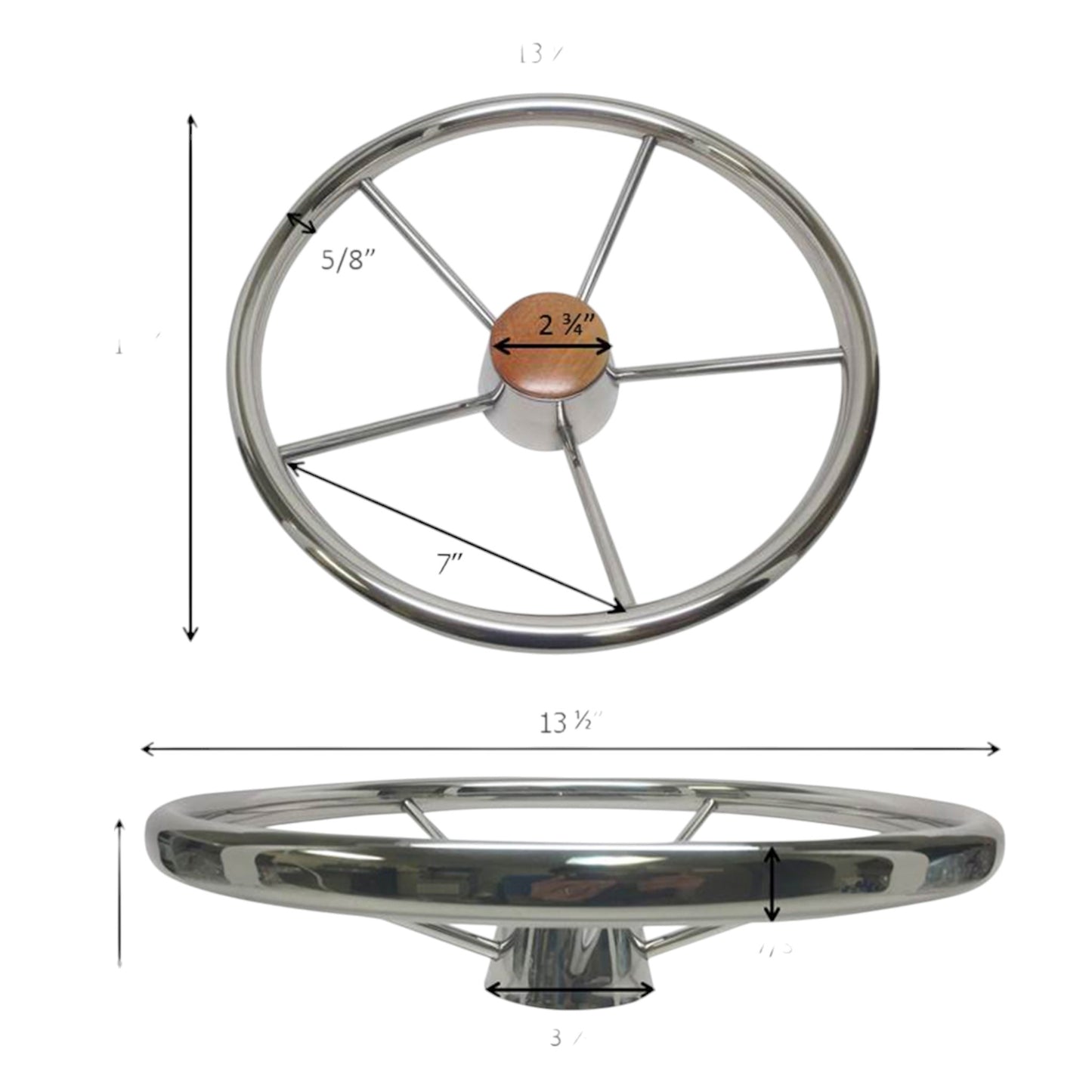Pactrade Marine Boat 13 1/2" Stainless Steel Five Spoke Steering Wheel With Bakelite Cap