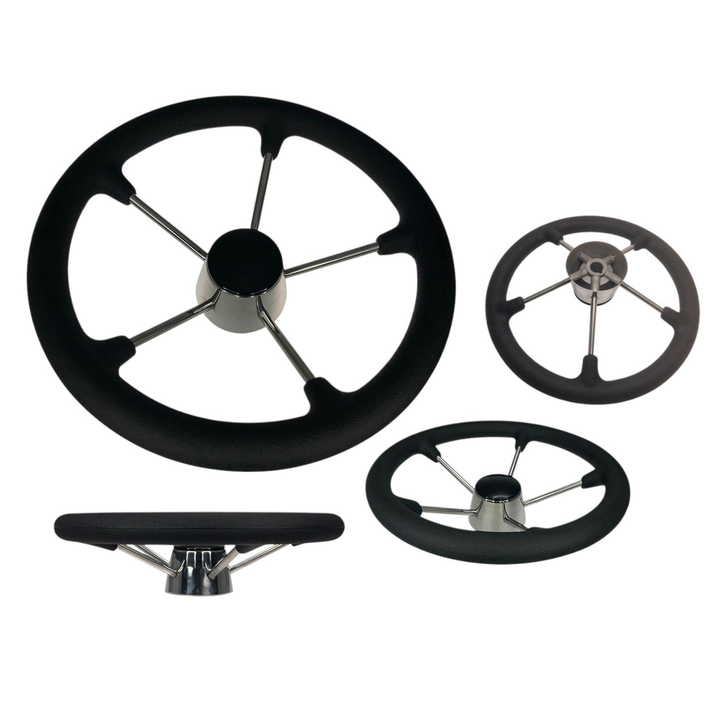 Pactrade Marine Boat Stainless Steel Destroyer Steering Wheel with Grip Foam, 13.75" D, Black