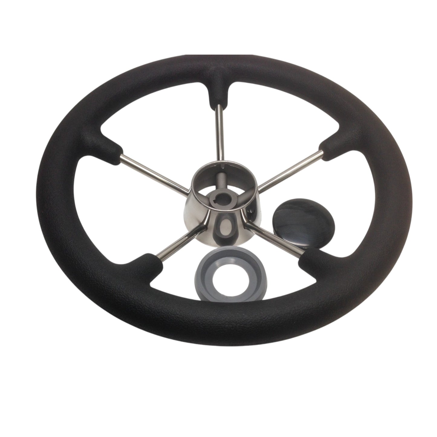 Pactrade Marine Boat Stainless Steel Destroyer Steering Wheel with Grip Foam, 13.75" D, Black