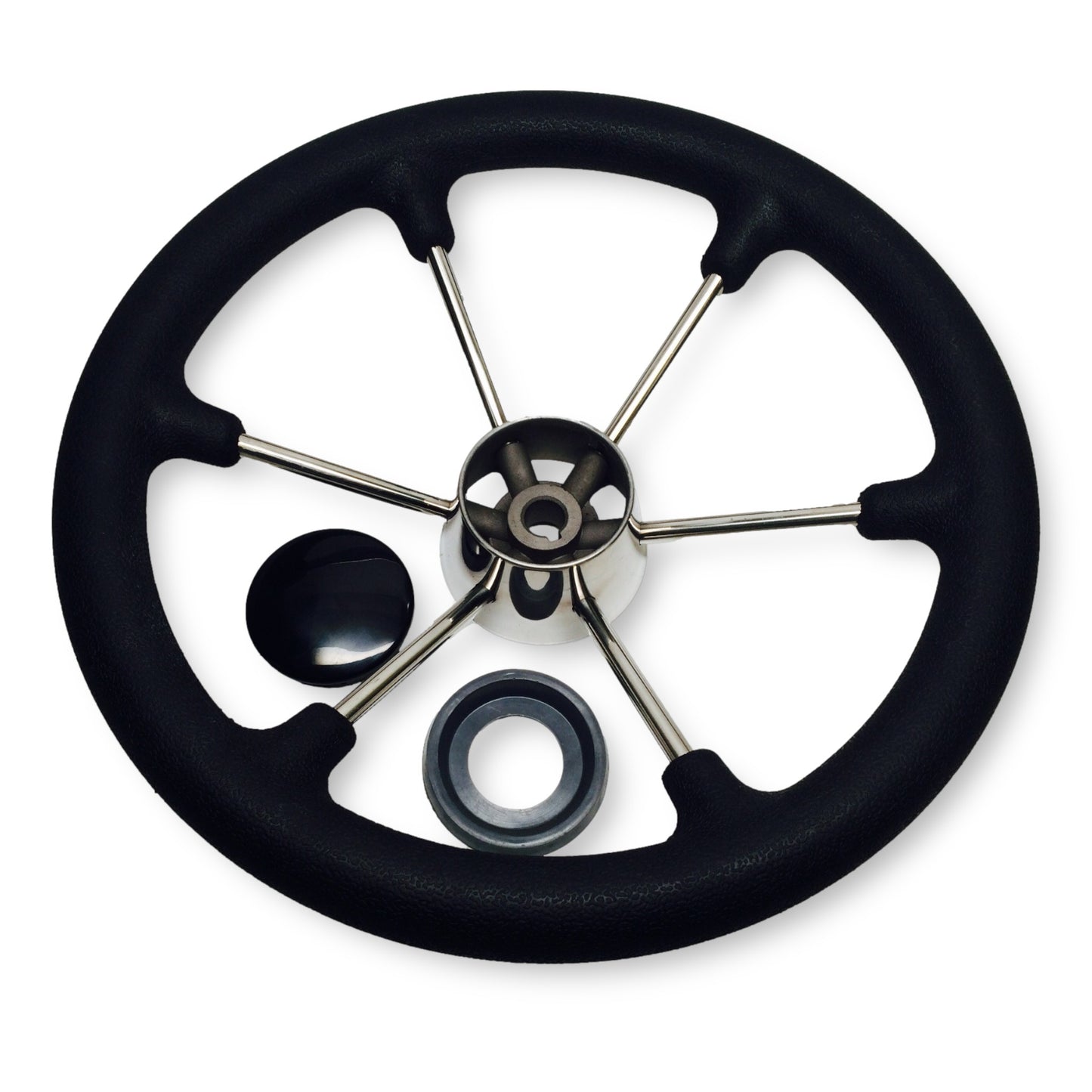 Pactrade Marine Boat SS304 Steering Wheel with Sleeve 6 Spoke, Black