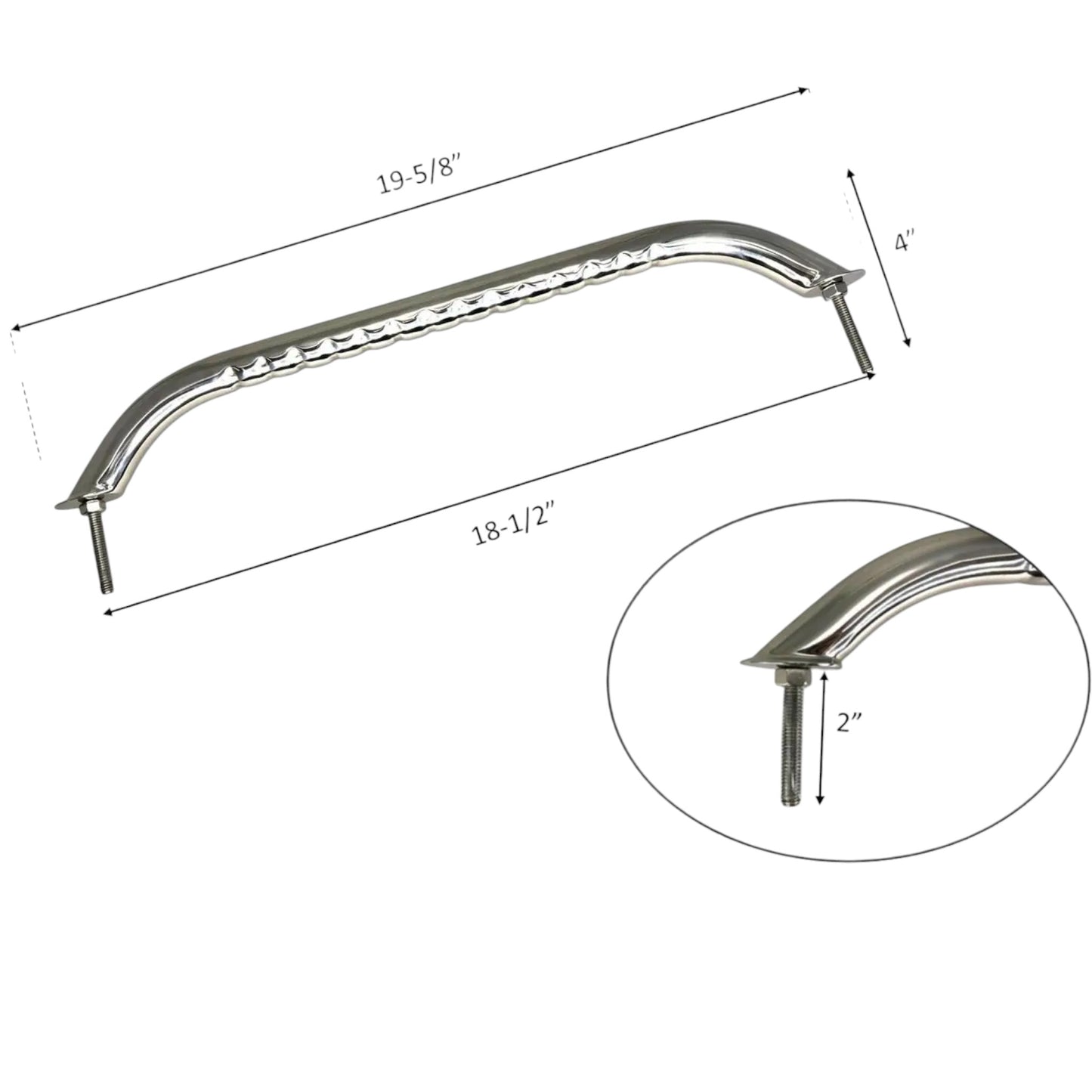 Pactrade Marine Boat Stainless Steel Handrail 18 Inches With Wave Curve