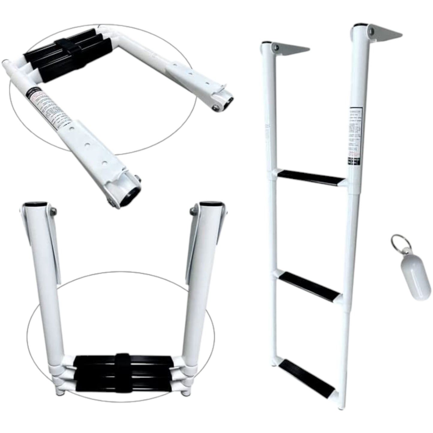 Pactrade Marine Boat White Teflon Telescopic Ladder Salt Water Corrosion & Scratch Proof Swim Step Over Platform Fold Compact Stowed White Keychain (3-Step)
