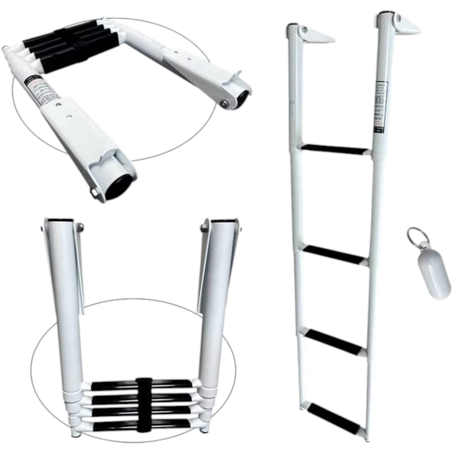 Pactrade Marine Boat White Teflon Telescopic Ladder Salt Water Corrosion & Scratch Proof Swim Step Over Platform Fold Compact Stowed White Keychain (4-Step)