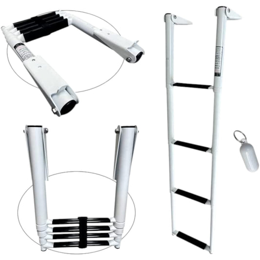 Pactrade Marine Boat White Teflon Telescopic Ladder Salt Water Corrosion & Scratch Proof Swim Step Over Platform Fold Compact Stowed White Keychain (4-Step)