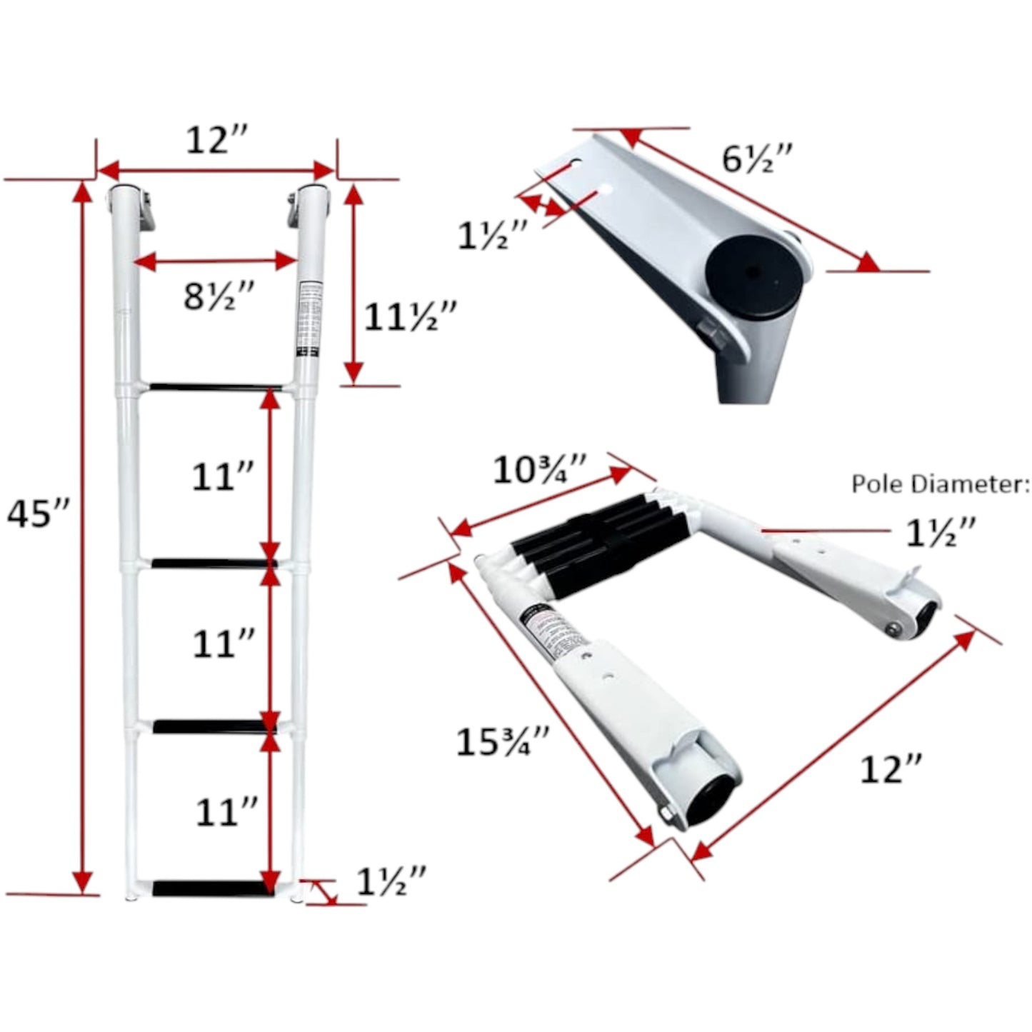 Pactrade Marine Boat White Teflon Telescopic Ladder Salt Water Corrosion & Scratch Proof Swim Step Over Platform Fold Compact Stowed White Keychain (4-Step)