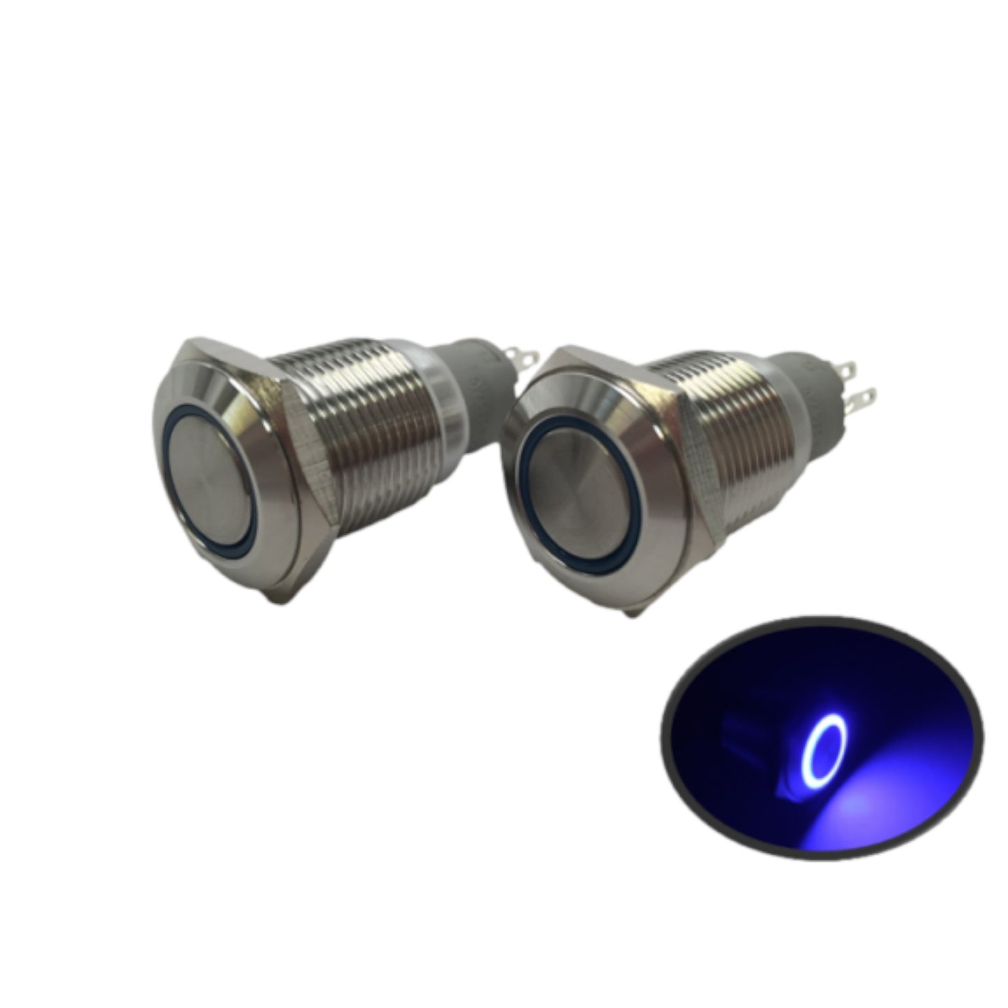 2 of Pactrade Marine SS304 Blue LED Ultra Flush Light Auto On-Off Push Switch Ring Button