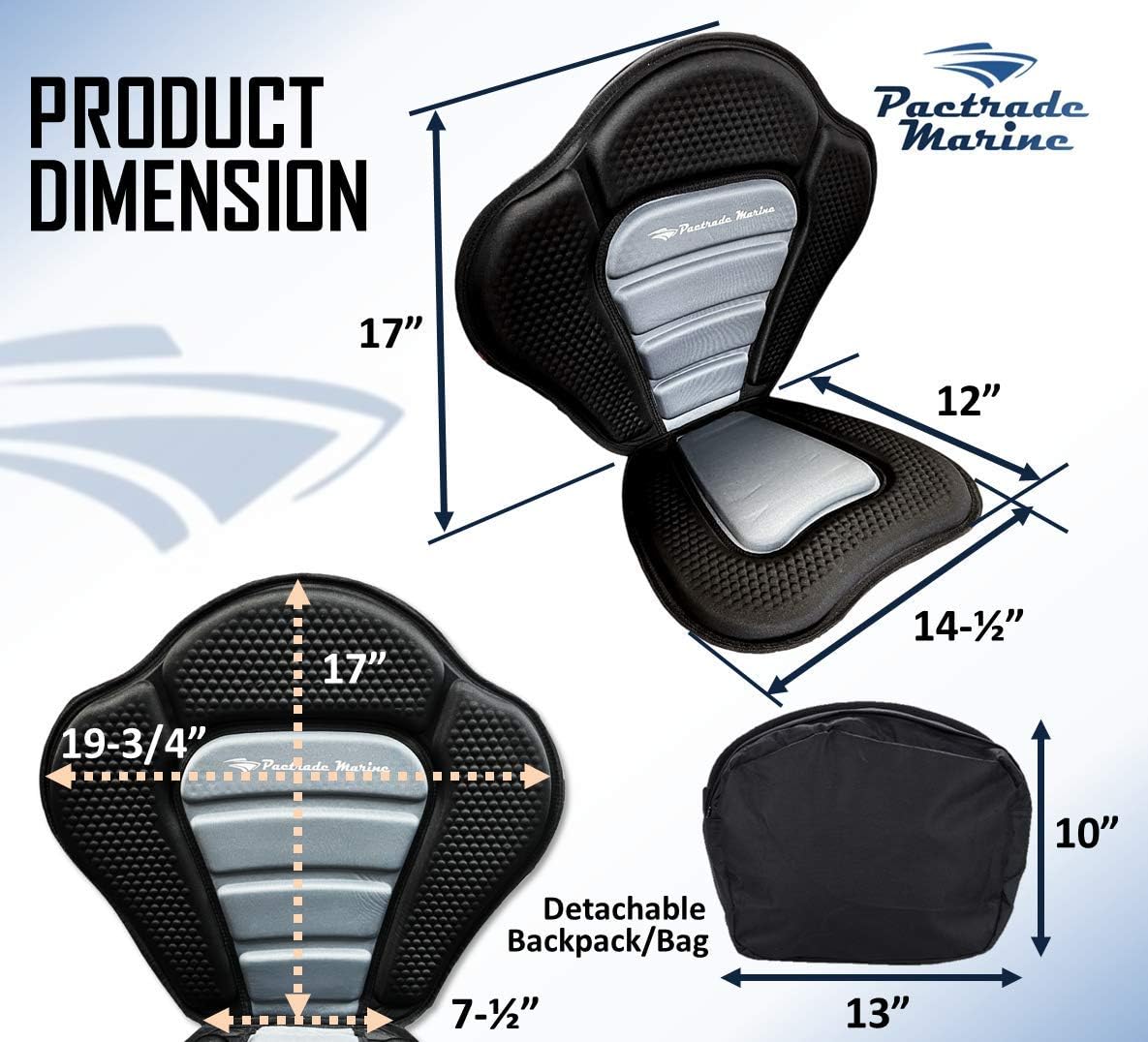 Pactrade Marine Adjustable Padded Deluxe Kayak Seat Detachable Back Backpack/Bag Canoe Backrest