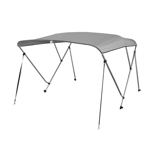 Pactrade Marine Boat 3 Bow Big Bimini Top Canopy Cover UV Waterproof Grey Canvas 600D Oxford Fabric PU Coating Aluminum Poles Straps
