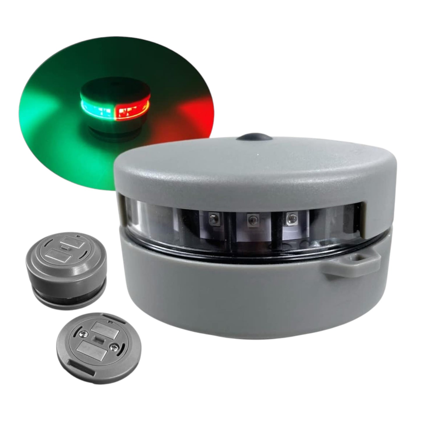Pactrade Marine Grey Housing Button Navigation Light Various Modes Magnetic Base Surface Mount Black Straps LED AAA Battery Operated IP:67 CE RoHS Certified (Red & Green)