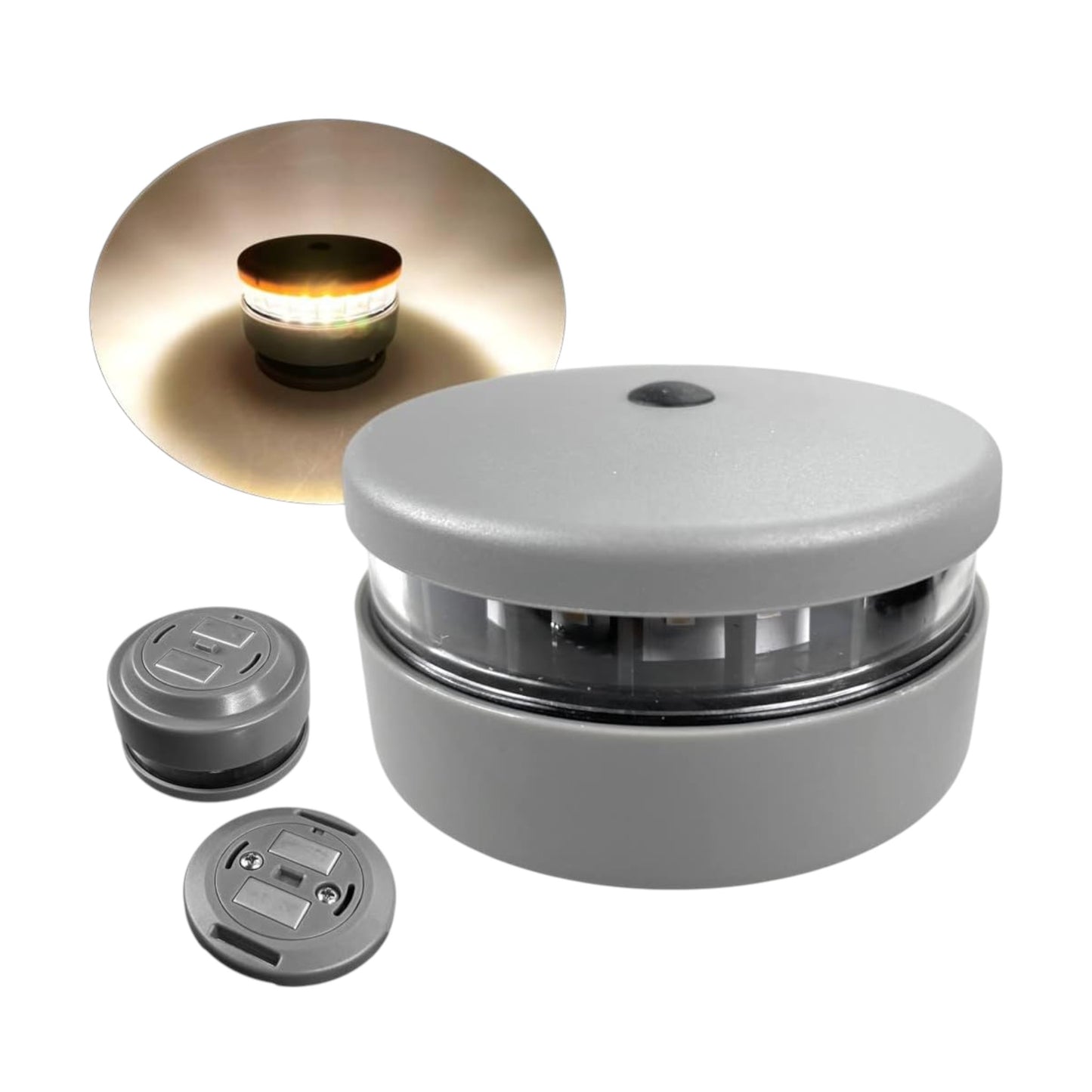 Pactrade Marine Grey Housing Button Navigation Light Various Modes Magnetic Base Surface Mount Black Straps LED AA Battery Operated IP:67 CE RoHS Certified (Warm White)