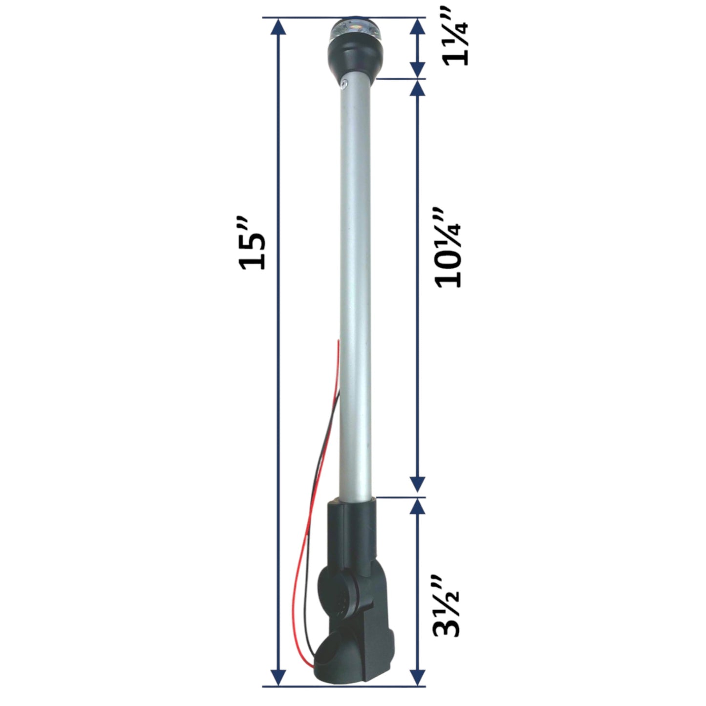 Pactrade Marine Boat LED All Round Anchor Navigation Light Black Housing Nature White LED 2NM Surface Mount 10-30VDC 120LM IP65 Durable Pole CE RoHS Certified (15 inches)