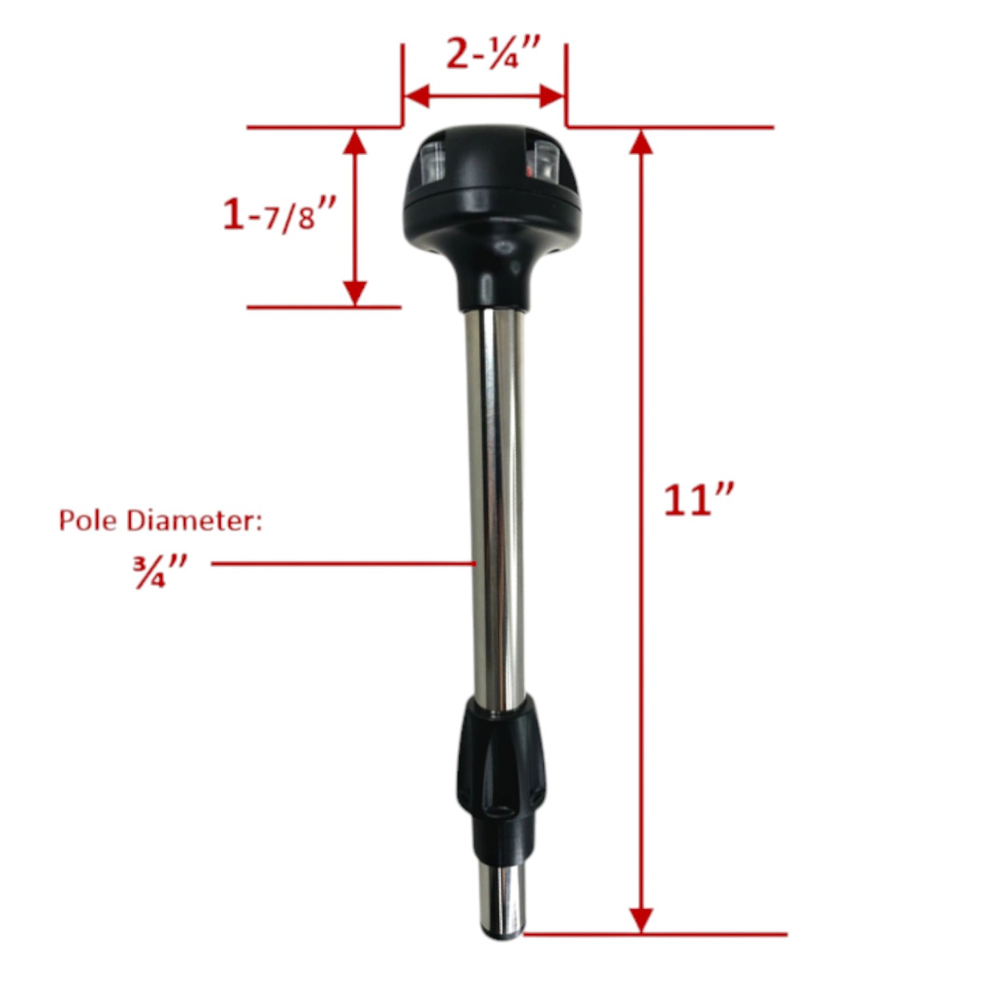 Pactrade Marine Boat Combination Navigation Light Black Housing Stainless Steel 304 Pole Universal Fit Locking Collar Green Red LED 2NM 12VDC IP:65 CE RoHS Certified 11" Height (2-Color (Green & Red))