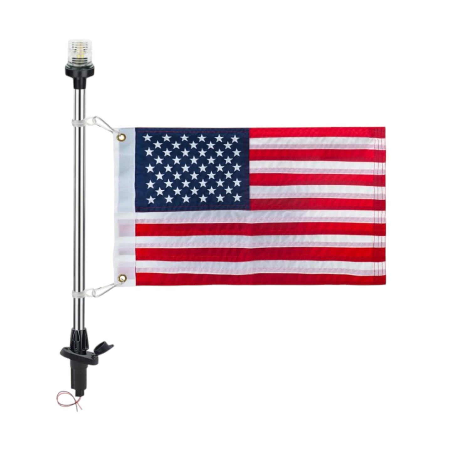 Pactrade Marine Navigation Lights for Boats LED - 24-Inch White LED Stern Light/LED Anchor Light with Removable Angled Base and American Flag 12x18 Inches (250 LM, 2 NM) | Boat Navigation Lights