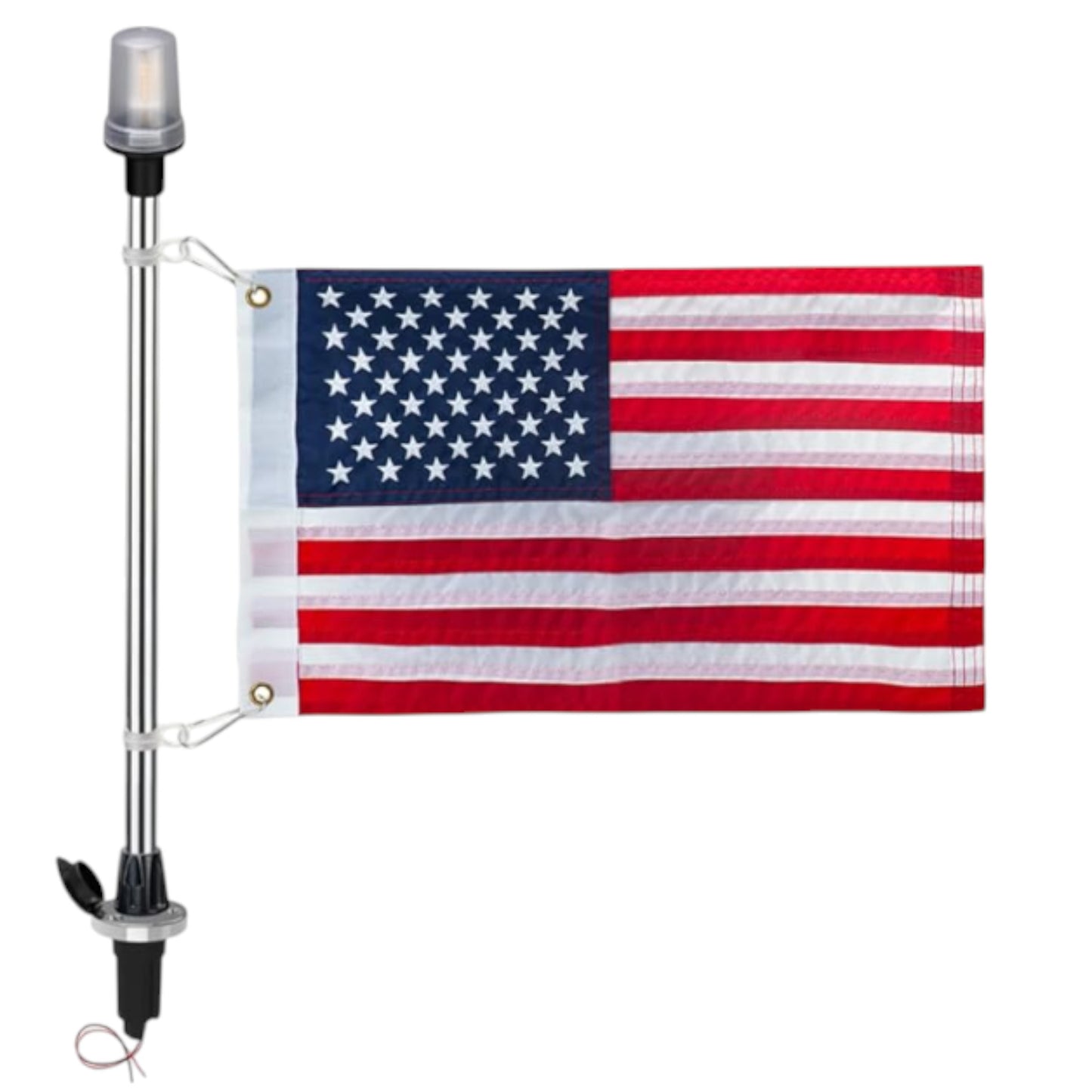 Pactrade Marine Navigation Lights for Boats LED - 24-Inch White LED Stern Light/LED Anchor Light with Removable Flat-Top Base and American Flag 12x18 Inches (250 LM, 2 NM) | Boat Navigation Lights