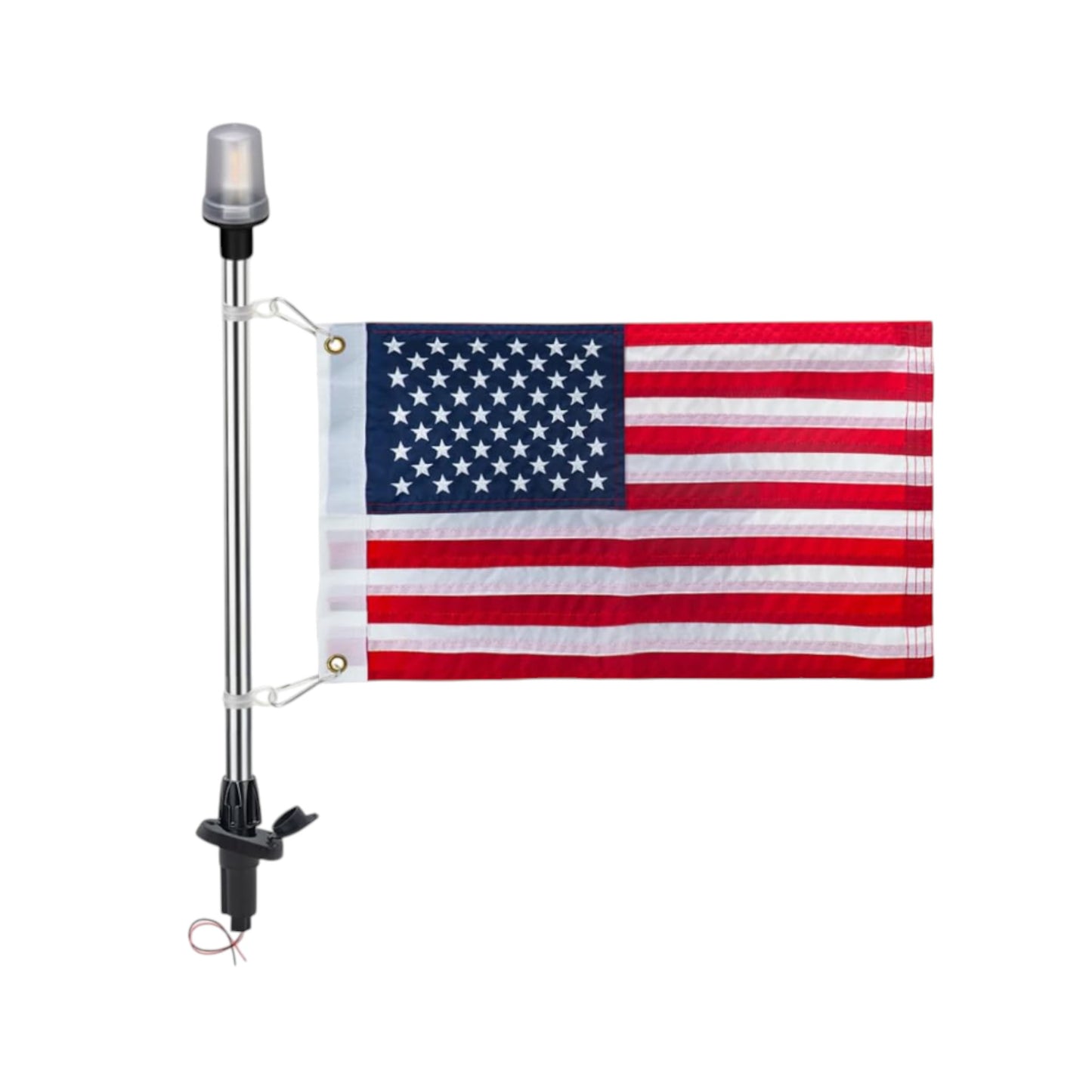 Pactrade Marine Navigation Lights for Boats LED - 24-Inch White LED Stern Light/LED Anchor Light with Removable Angled Base and American Flag 12x18 Inches (250 LM, 2 NM) | Boat Navigation Lights