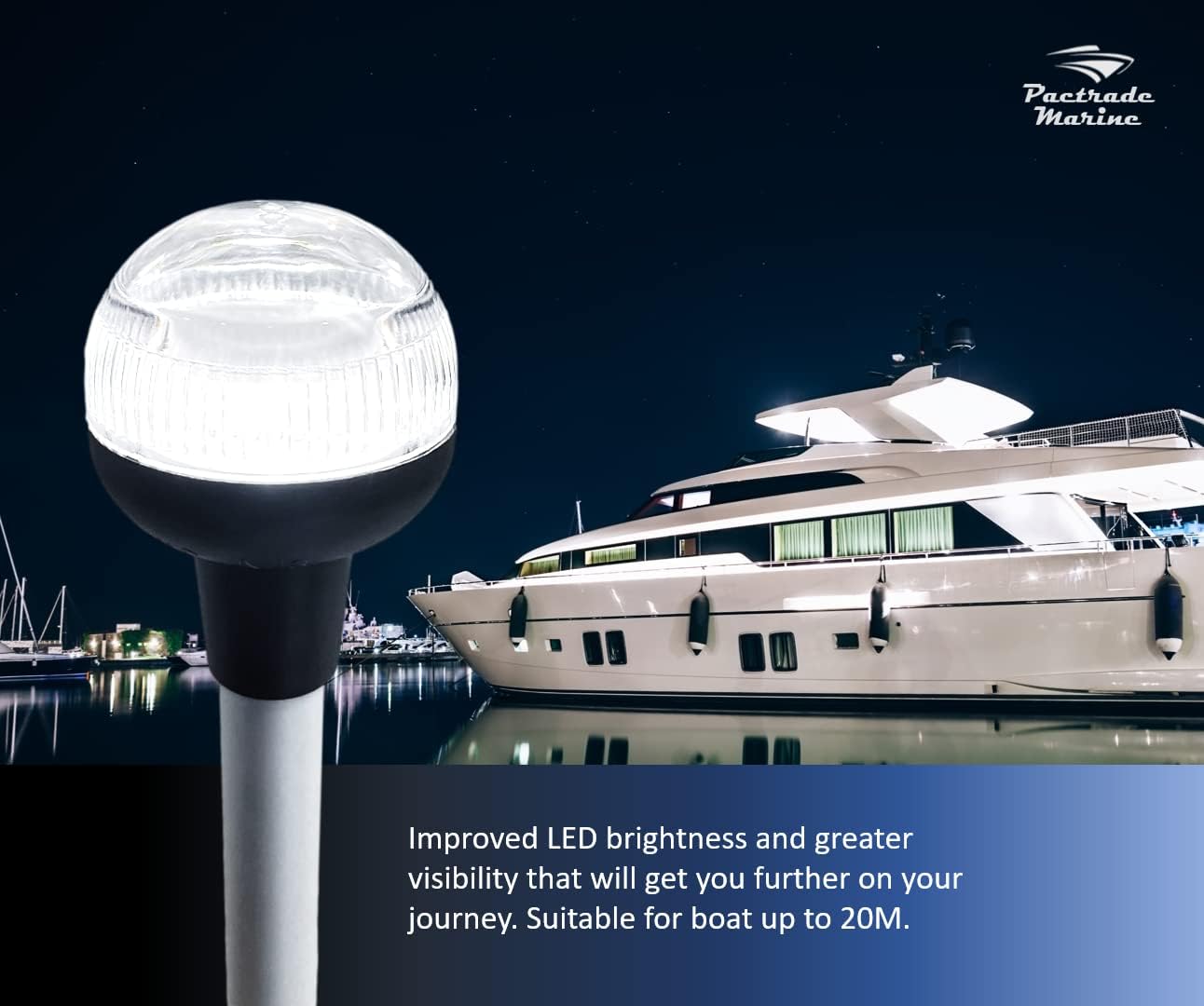 Pactrade Marine Aluminium LED RV Adjustable All Round 360 Degree with Stern Pole Navigation Anchor Light Pontoon Fishing Boat Kayak (20" Horizontal)