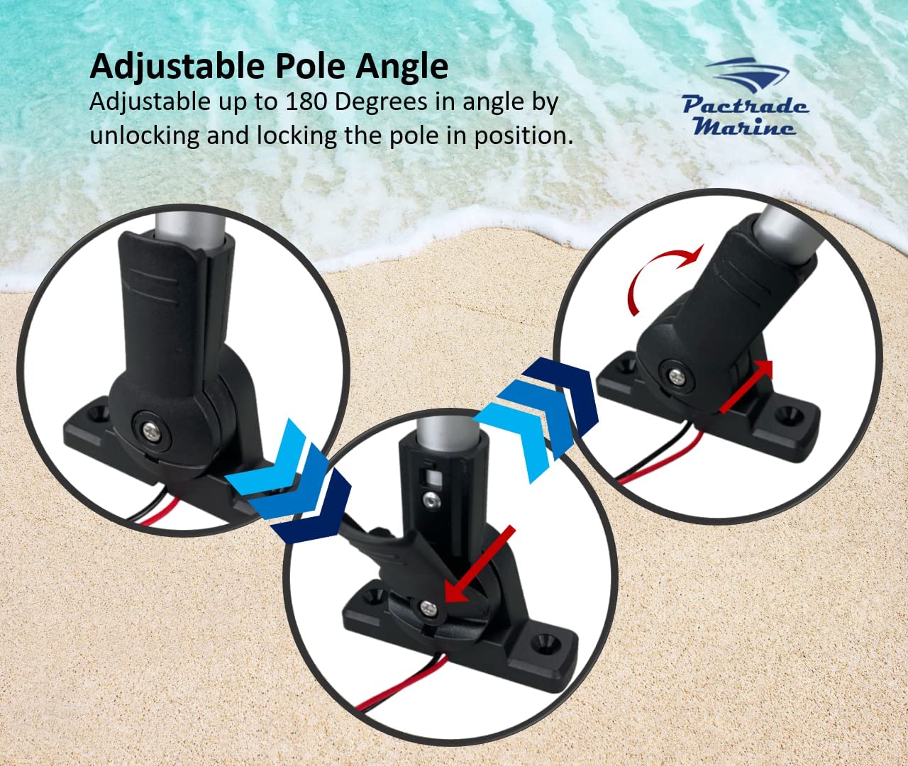 Pactrade Marine Aluminium LED RV Adjustable All Round 360 Degree with Stern Pole Navigation Anchor Light Pontoon Fishing Boat Kayak (12" Vertical)
