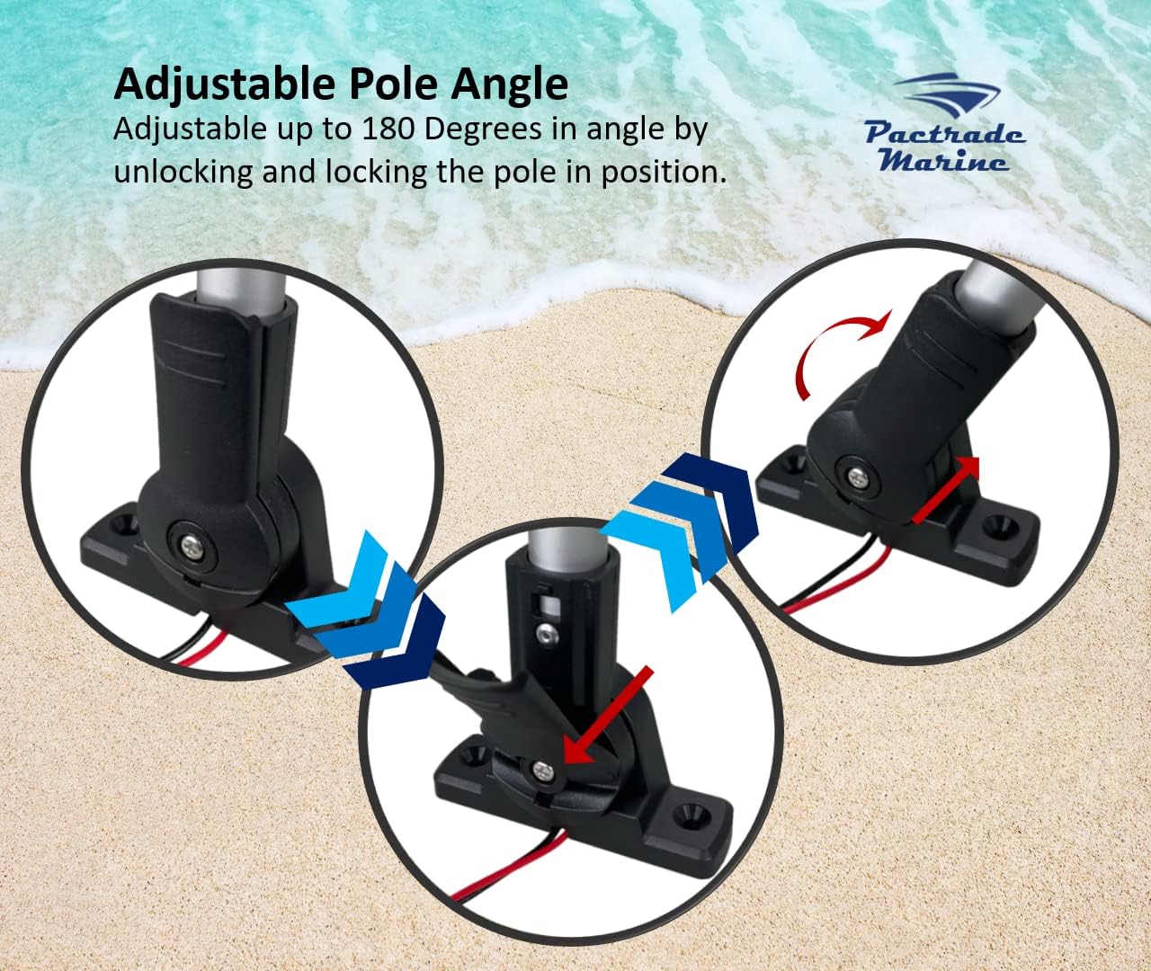 Pactrade Marine Aluminium LED RV Adjustable All Round 360 Degree with Stern Pole Navigation Anchor Light Pontoon Fishing Boat Kayak (20" Vertical)