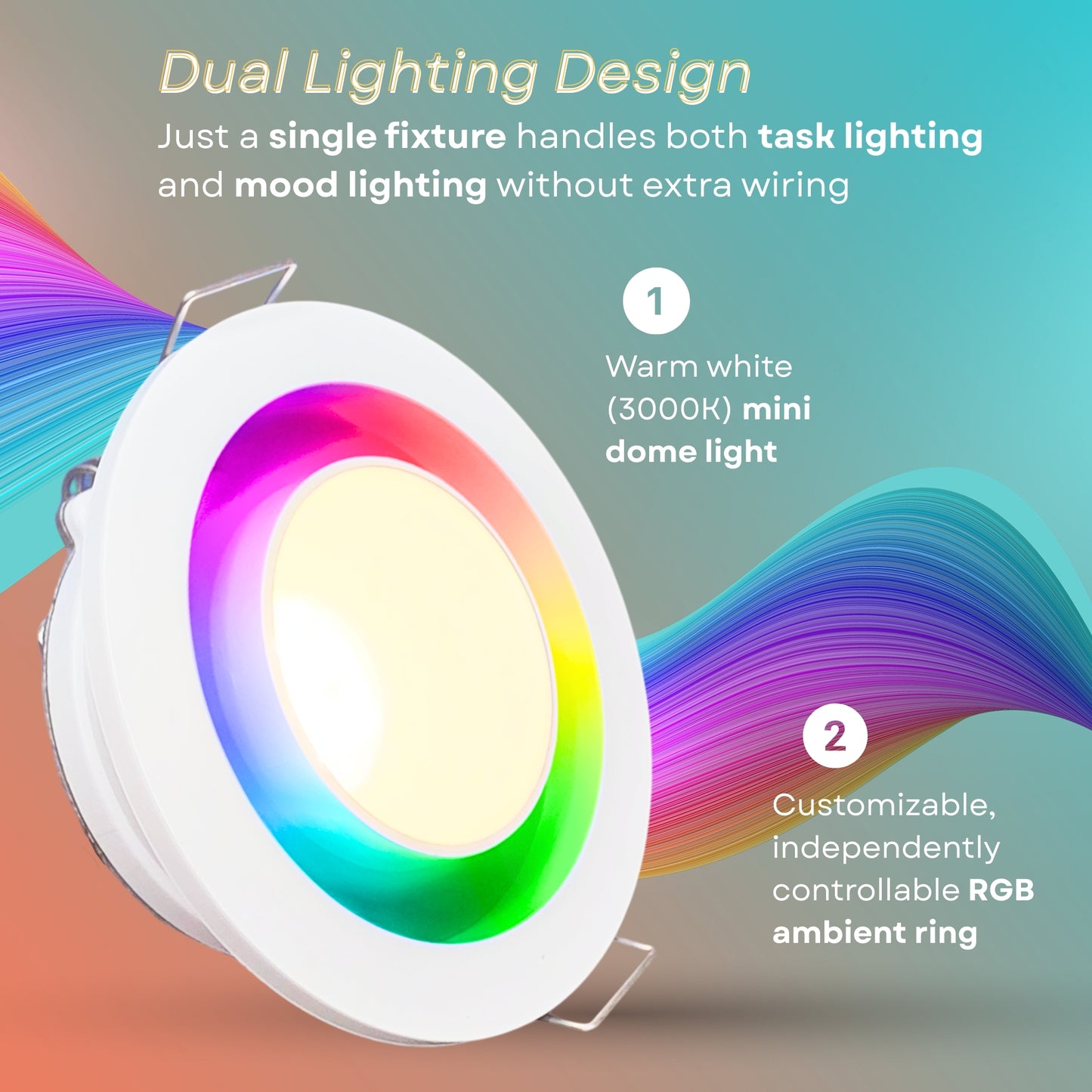 Pactrade Marine RGBW LED Recessed Downlight - 3-Inch Dual Function White Light & Color Changing Ring (5-Wire, Controller Req.) - Spring Clip Mount - Dimmable Interior Boat Lights, Marine-RV Ready 12V