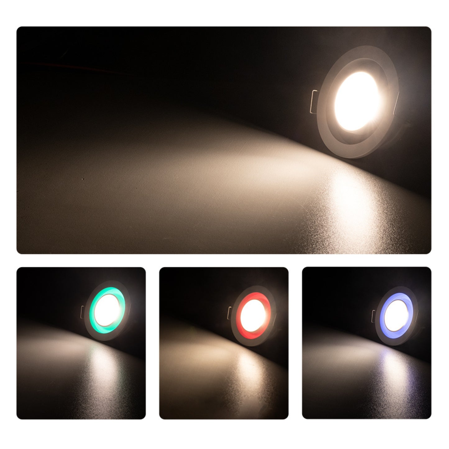 Pactrade Marine RGBW LED Recessed Downlight - 3-Inch Dual Function White Light & Color Changing Ring (5-Wire, Controller Req.) - Spring Clip Mount - Dimmable Interior Boat Lights, Marine-RV Ready 12V
