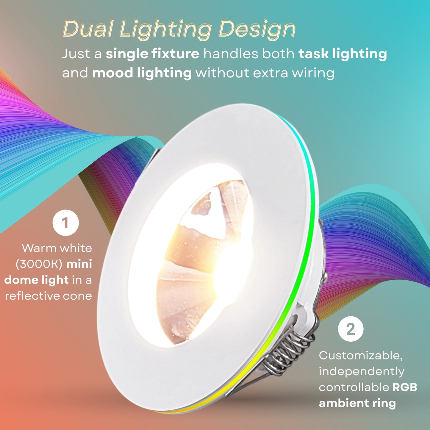 Pactrade Marine RGBW LED Recessed Downlight - 4-Inch Dual Function White Light & Color Changing Ring (5-Wire, Controller Req.) - Spring Clip Mount - Dimmable Interior Boat Lights, Marine-RV Ready 12V