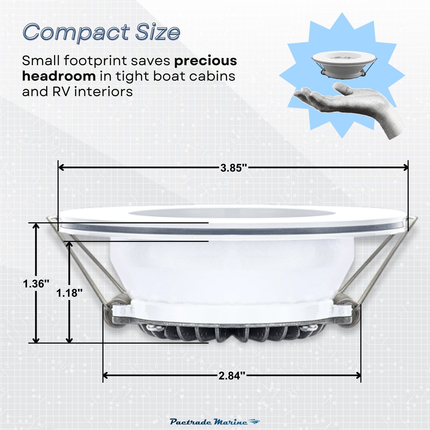 Pactrade Marine RGBW LED Recessed Downlight - 4-Inch Dual Function White Light & Color Changing Ring (5-Wire, Controller Req.) - Spring Clip Mount - Dimmable Interior Boat Lights, Marine-RV Ready 12V
