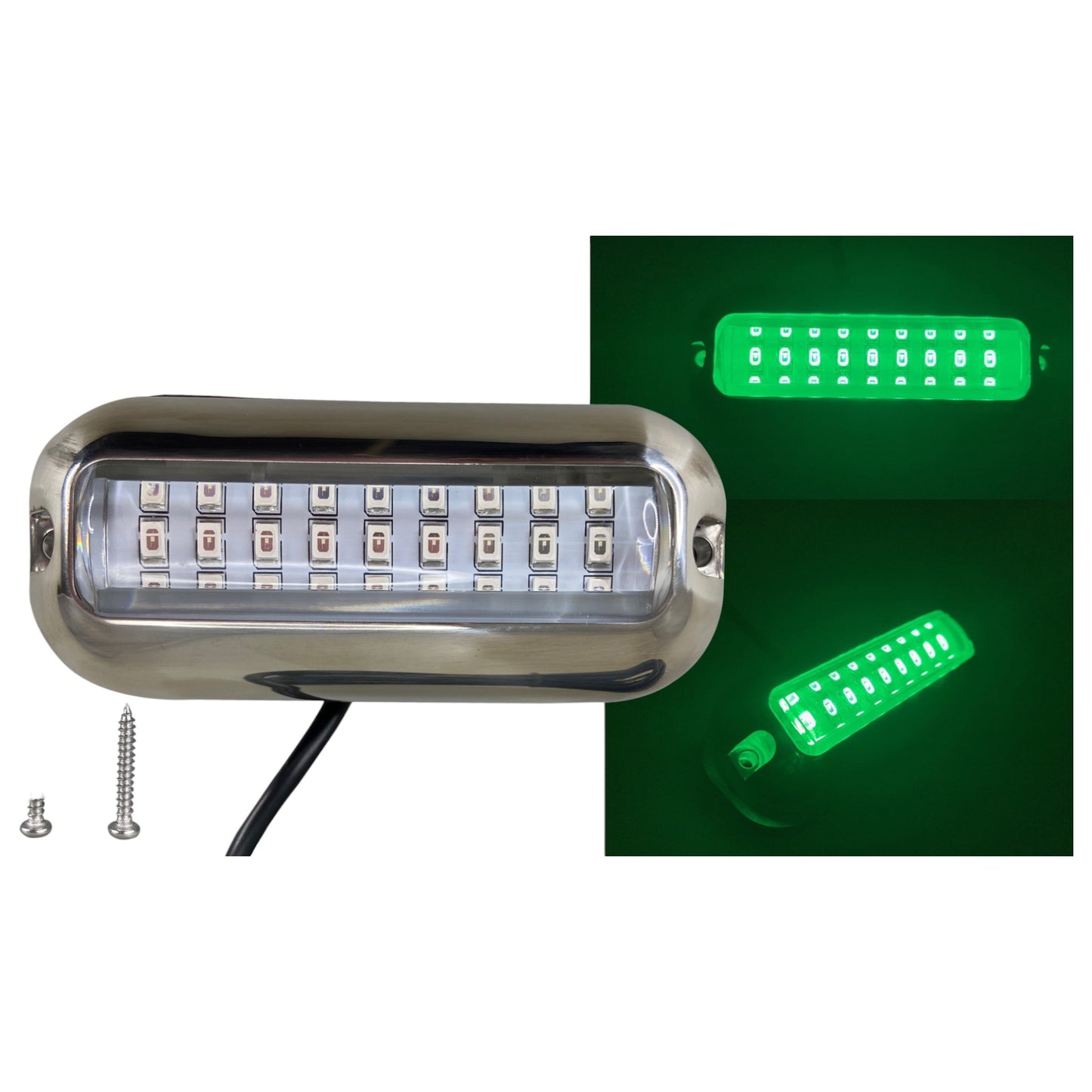 Pactrade Marine Pontoon Boat 27 LED Underwater Light Polished SS316 Stainless Steel Housing Trim Ring 3.6W Green LED 340LM 10-30V DC Surface Mount