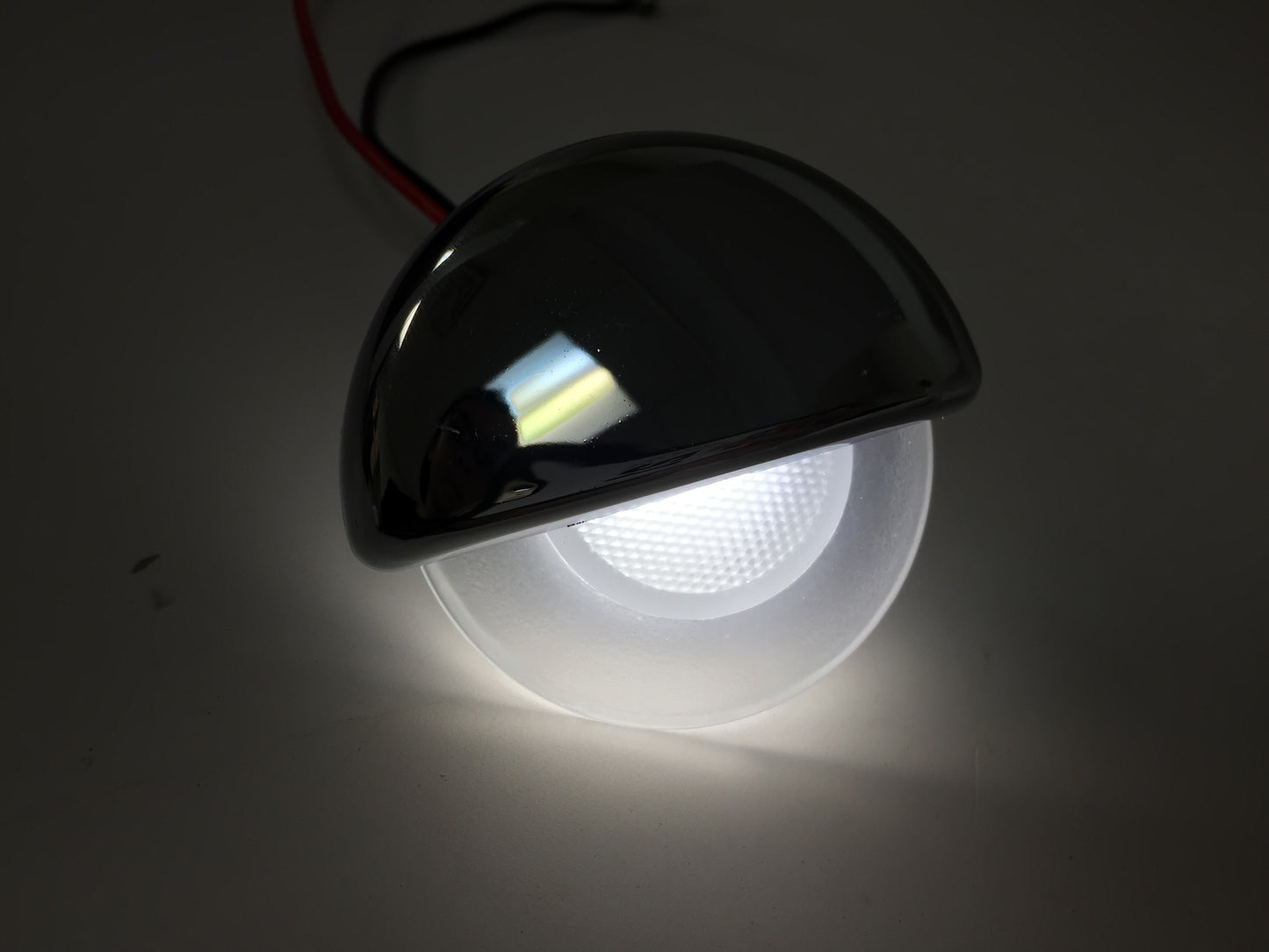 Pactrade Marine RV White LED Mount Half Round Courtesy Light Recessed Mount Chrome Plated