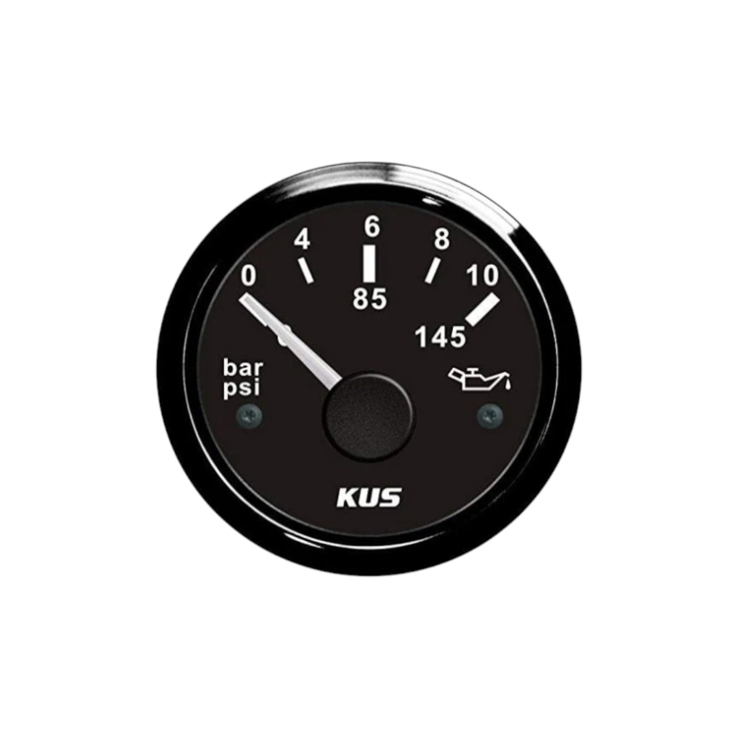 Pactrade Marine Boat Kus DN52mm Black Oil Pressure Meter 0-10Bar Gauge for Boat Outboard 2'' SS 316 Bezel 12V/24V IP67