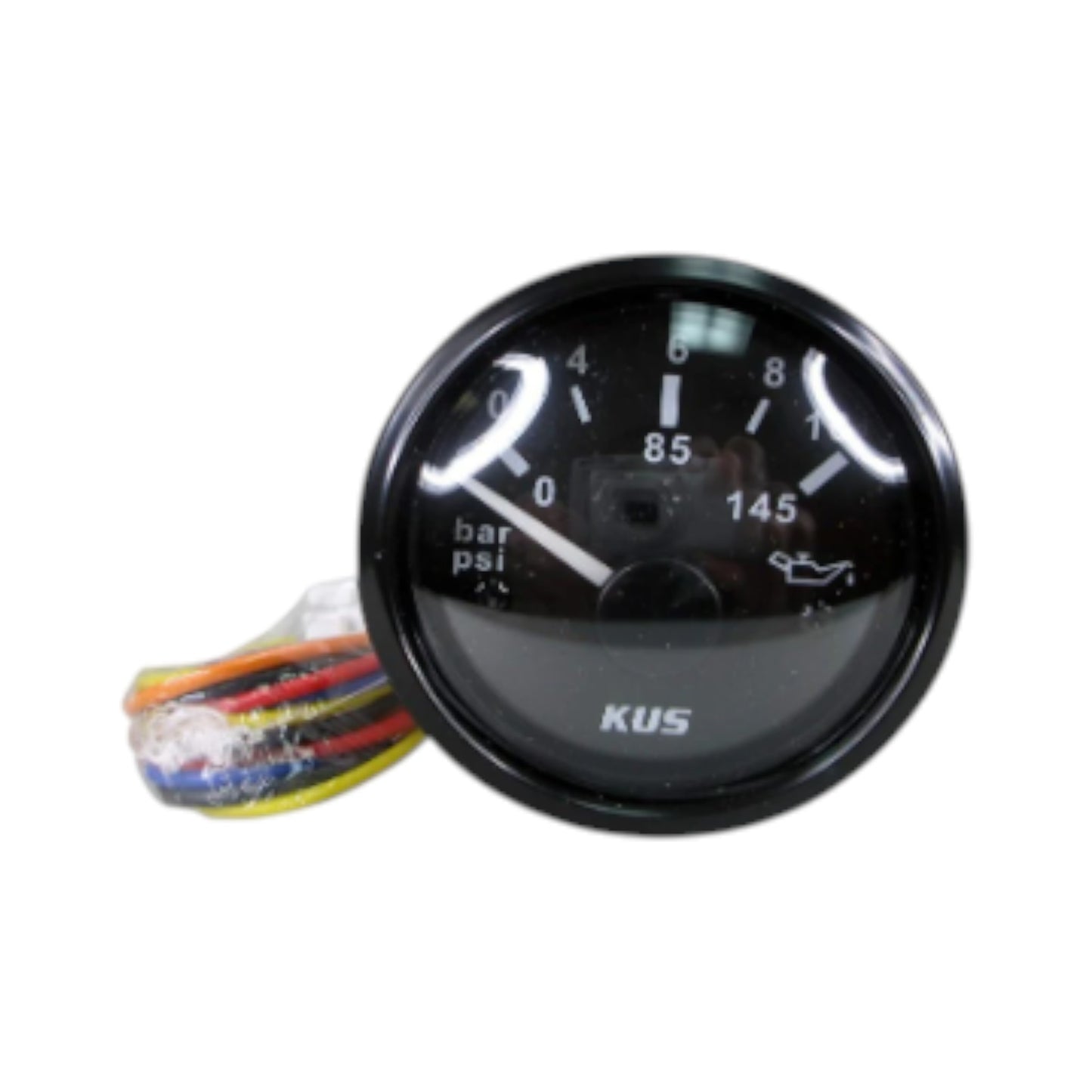 Pactrade Marine Boat Kus DN52mm Black Oil Pressure Meter 0-10Bar Gauge for Boat Outboard 2'' SS 316 Bezel 12V/24V IP67