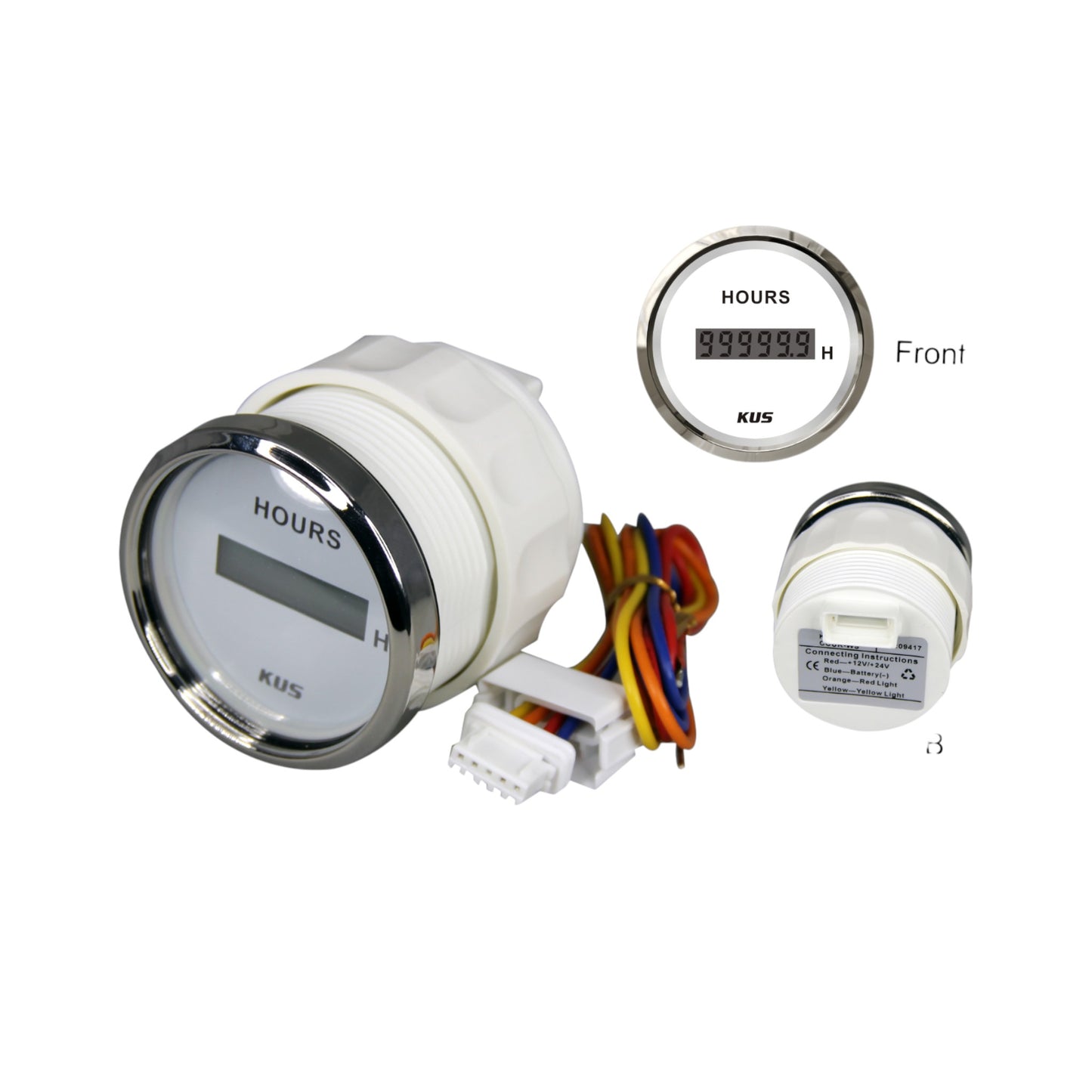 Pactrade Marine Boat KUS Engine Hour Meter Gauge for Boat Outboard 2'' SS 316 Bezel 12V/24V IP67
