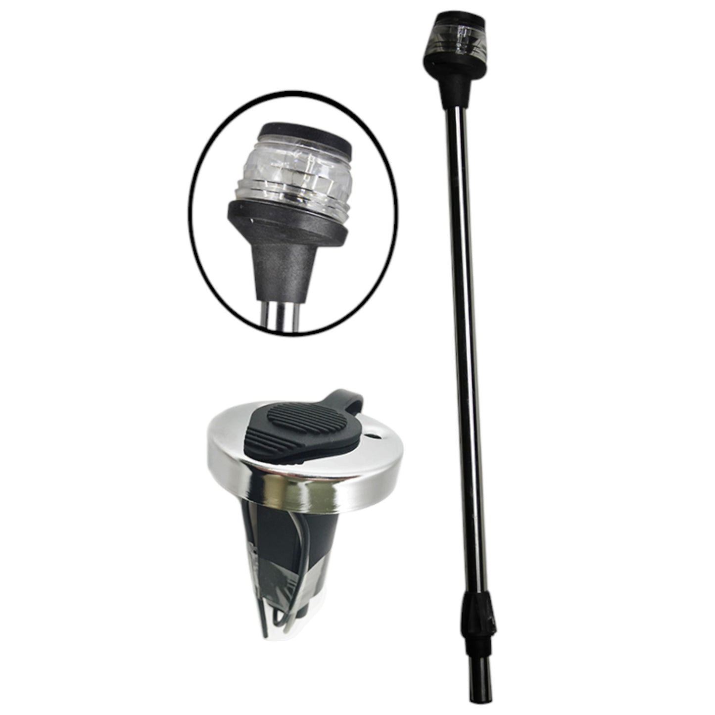 Pactrade Marine S.S 24" All-Round Navigation Light w/ 2-Prong Pole Base Socket