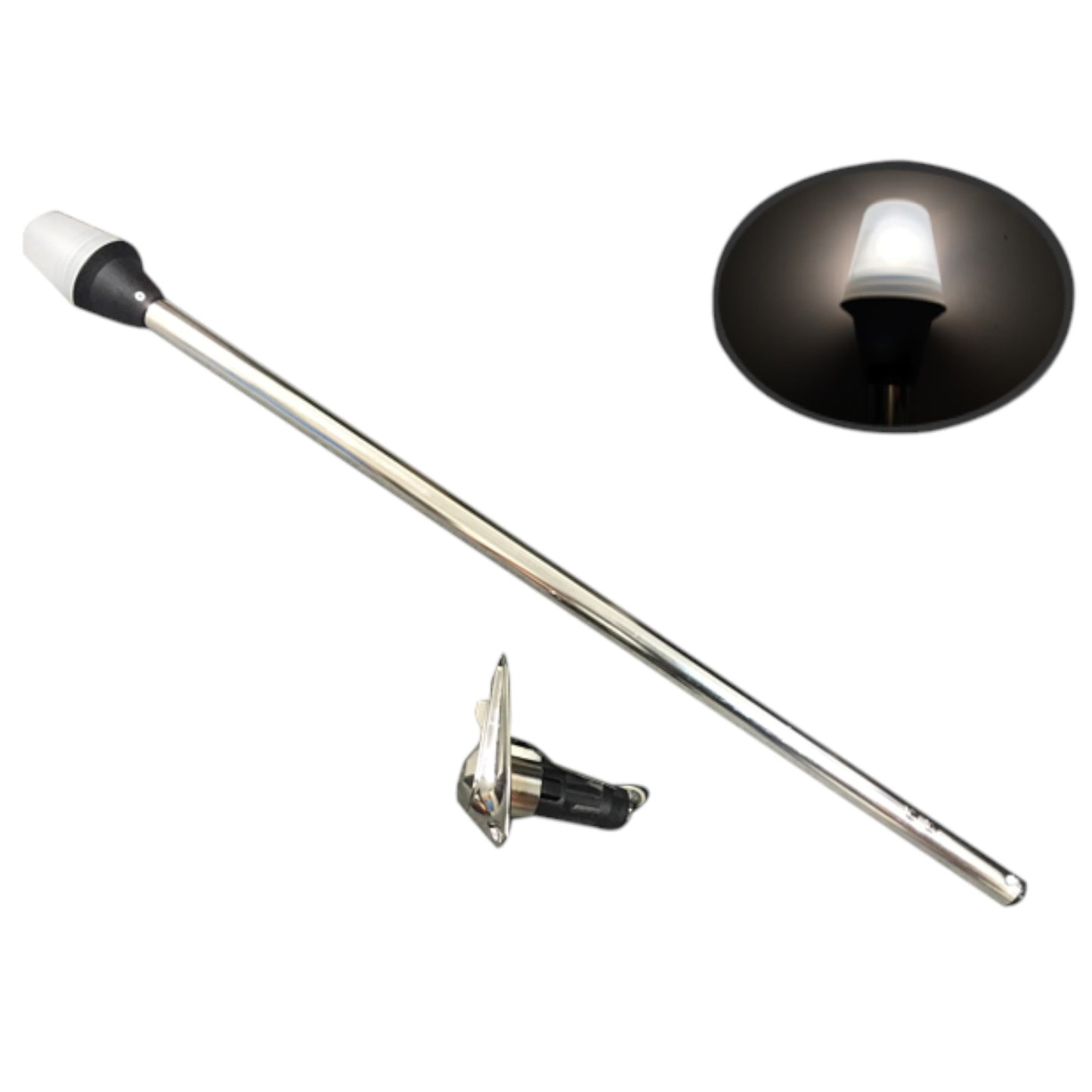 Pactrade Marine Boat Navigation All-Round Warm White Stern Light 24", 2-Prong Chrome Base