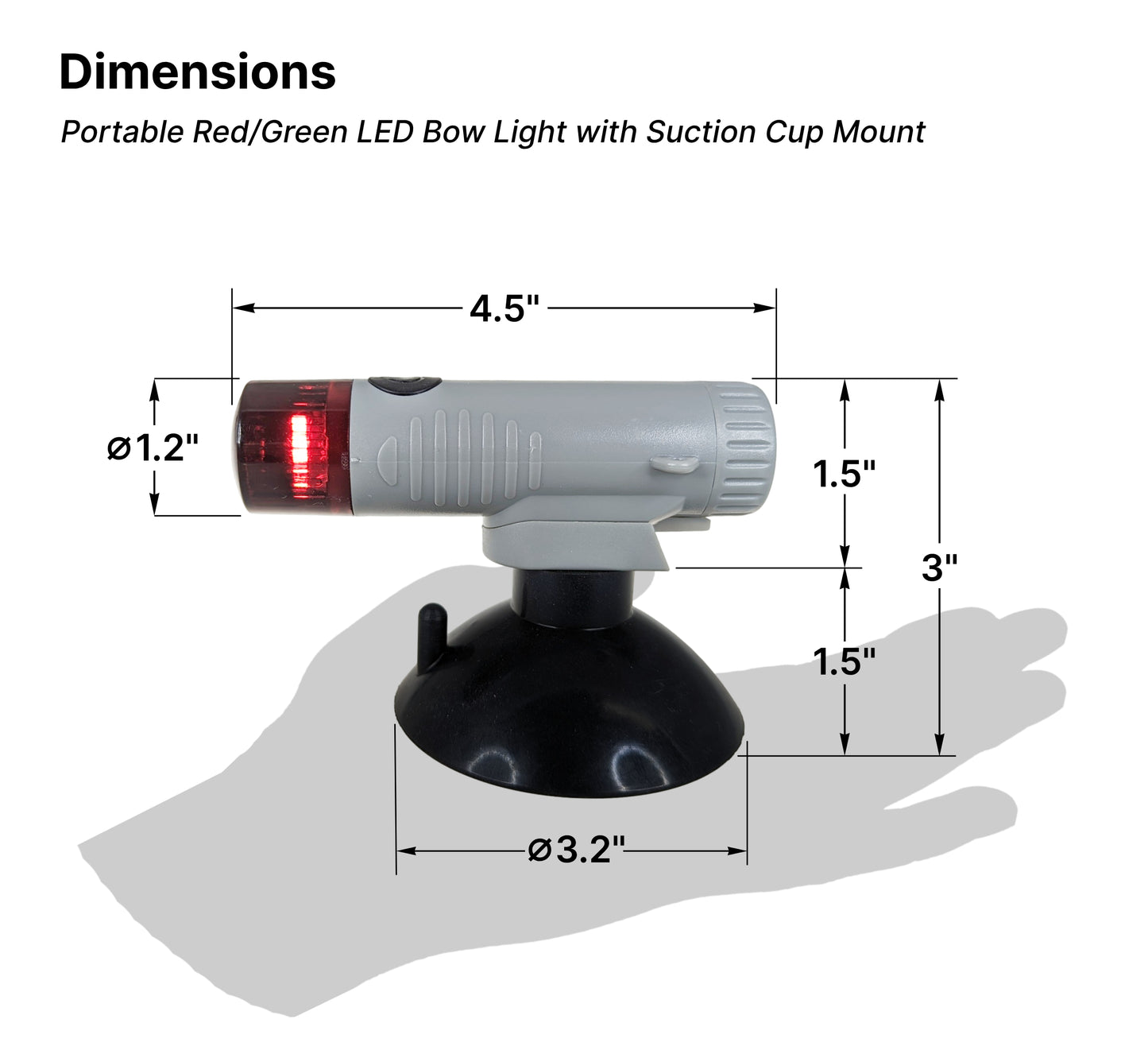 Pactrade Marine Portable Navigation Light, Bi-color Red/Green Bow Light Battery-Powered LED for Kayak Pontoon Small Boat (Quick Release Heavy-Duty Suction Cup Mount)