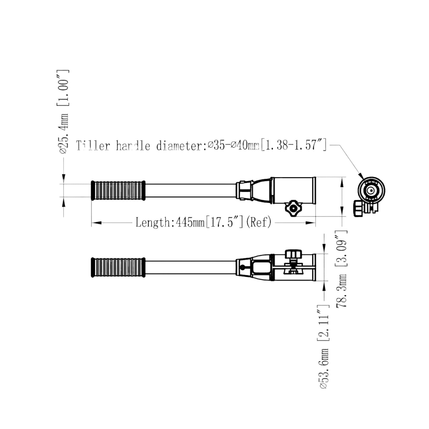 Pactrade Marine Boat Tiller Handle Extension Ergonomic Grip Anodized Aluminum Tubing Suitable for Outboard and Hand-Operated Universal Trolling Motor (Fixed Length 17.5")