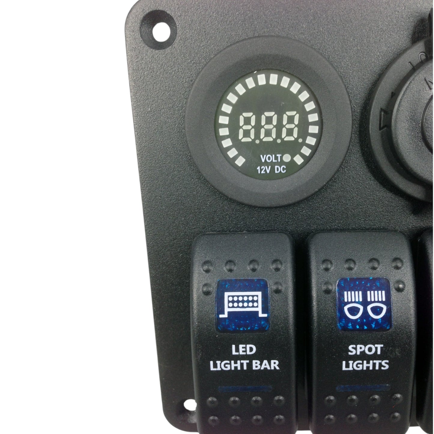 Pactrade Bus RV Car Blue LED 3 Gang Rocker Switch Aluminum Panel Voltmeter Power