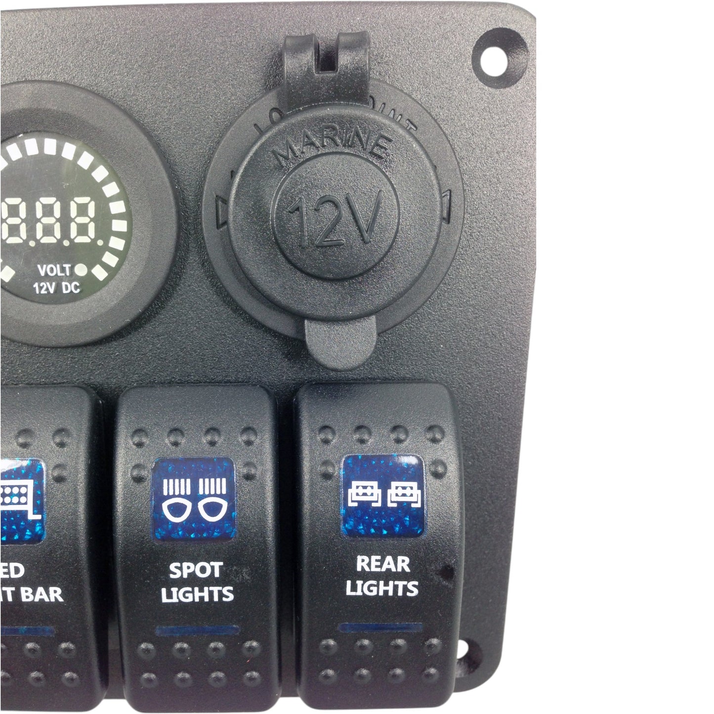 Pactrade Bus RV Car Blue LED 3 Gang Rocker Switch Aluminum Panel Voltmeter Power