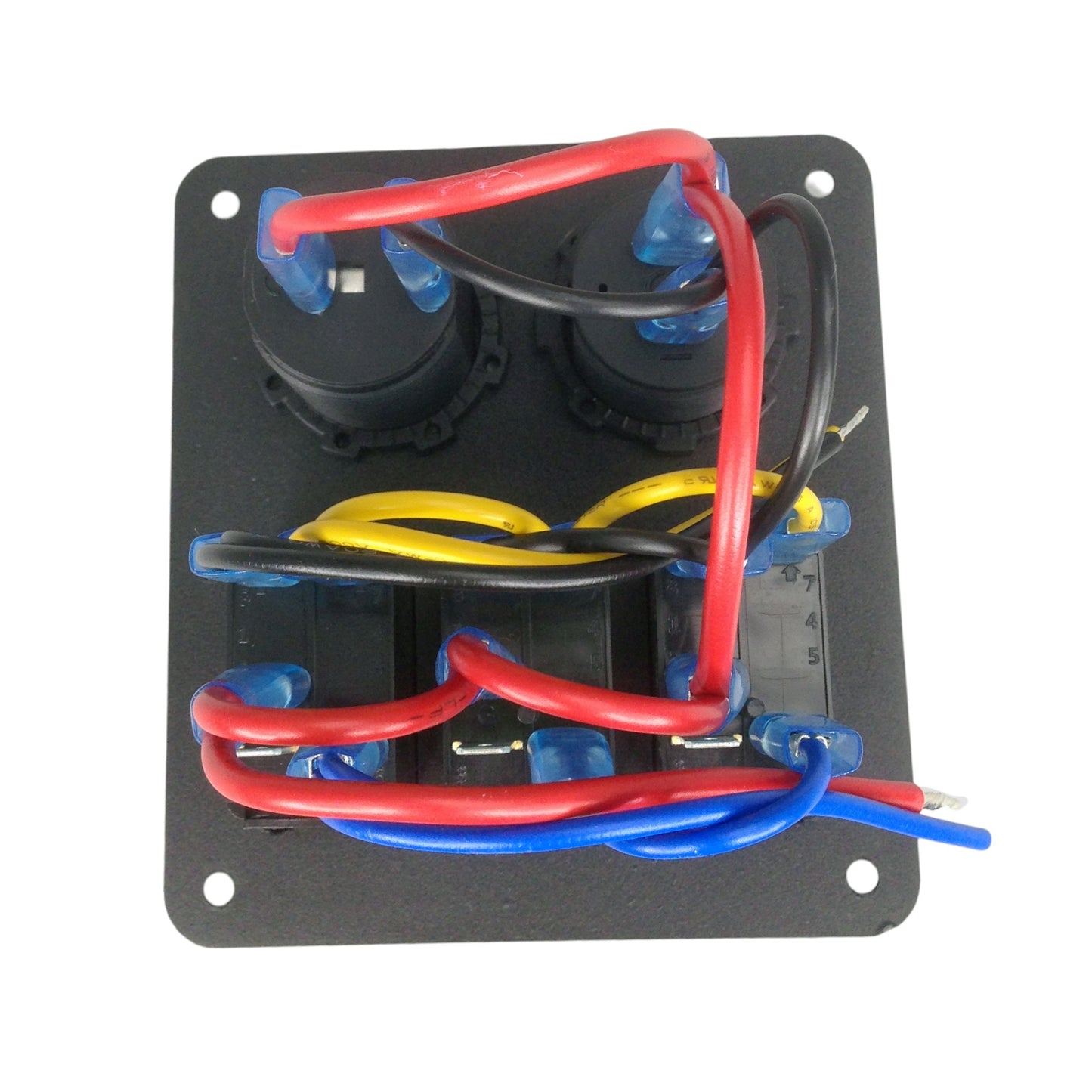 Pactrade Bus RV Car Blue LED 3 Gang Rocker Switch Aluminum Panel Voltmeter Power