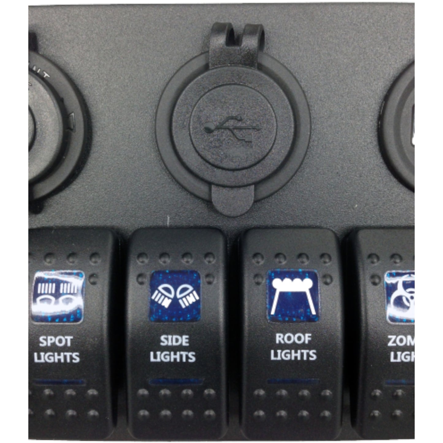 Pactrade Car RV Truck 6 Gang Aluminum Blue LED Switch Panel USB Charger Power