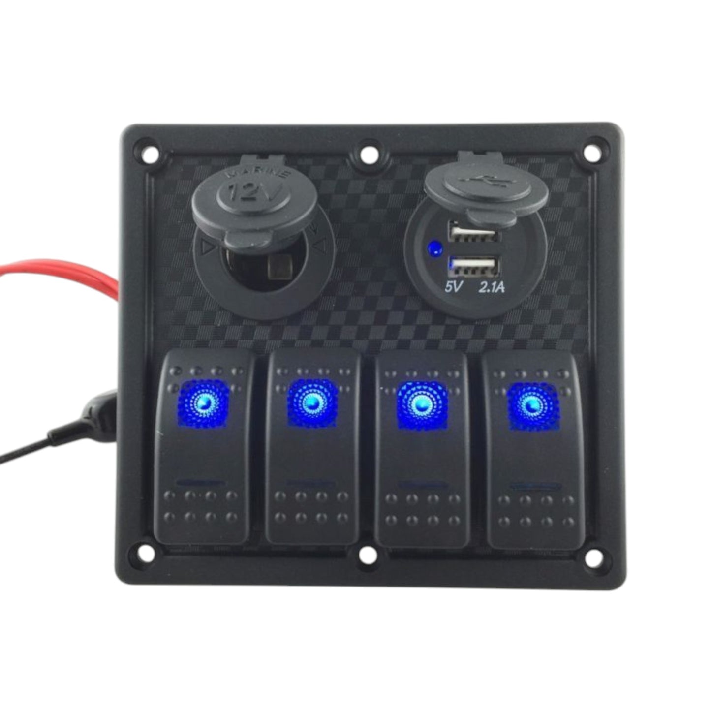 Pactrade Marine Car RV Boat 4 Gang Blue LED ROcker Switch Plastic Panel