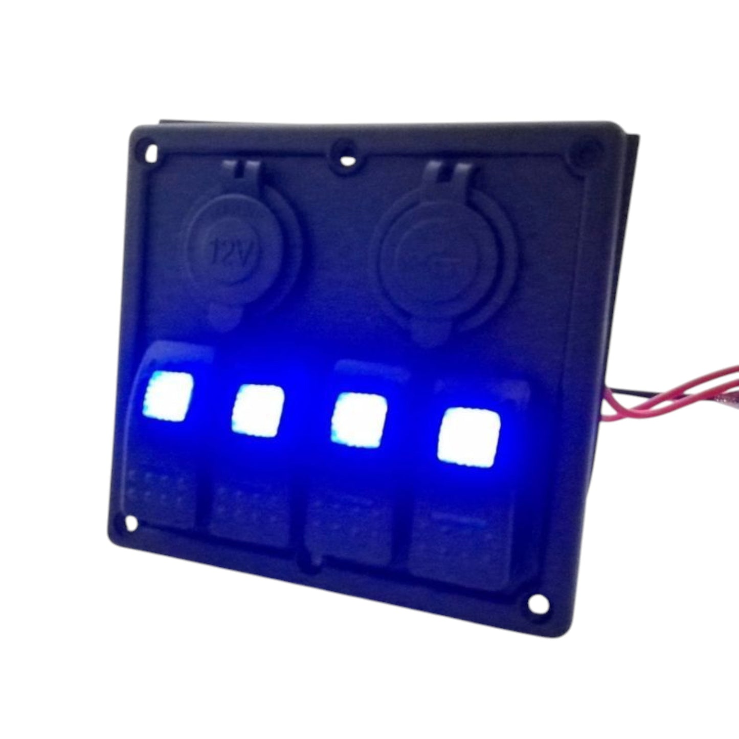 Pactrade Marine Car RV Boat 4 Gang Blue LED ROcker Switch Plastic Panel