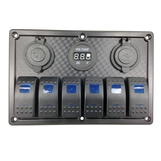 Pactrade Marine Car truck RV Boat 6 Gang Blue LED Rocket Switch Panel 12/24V
