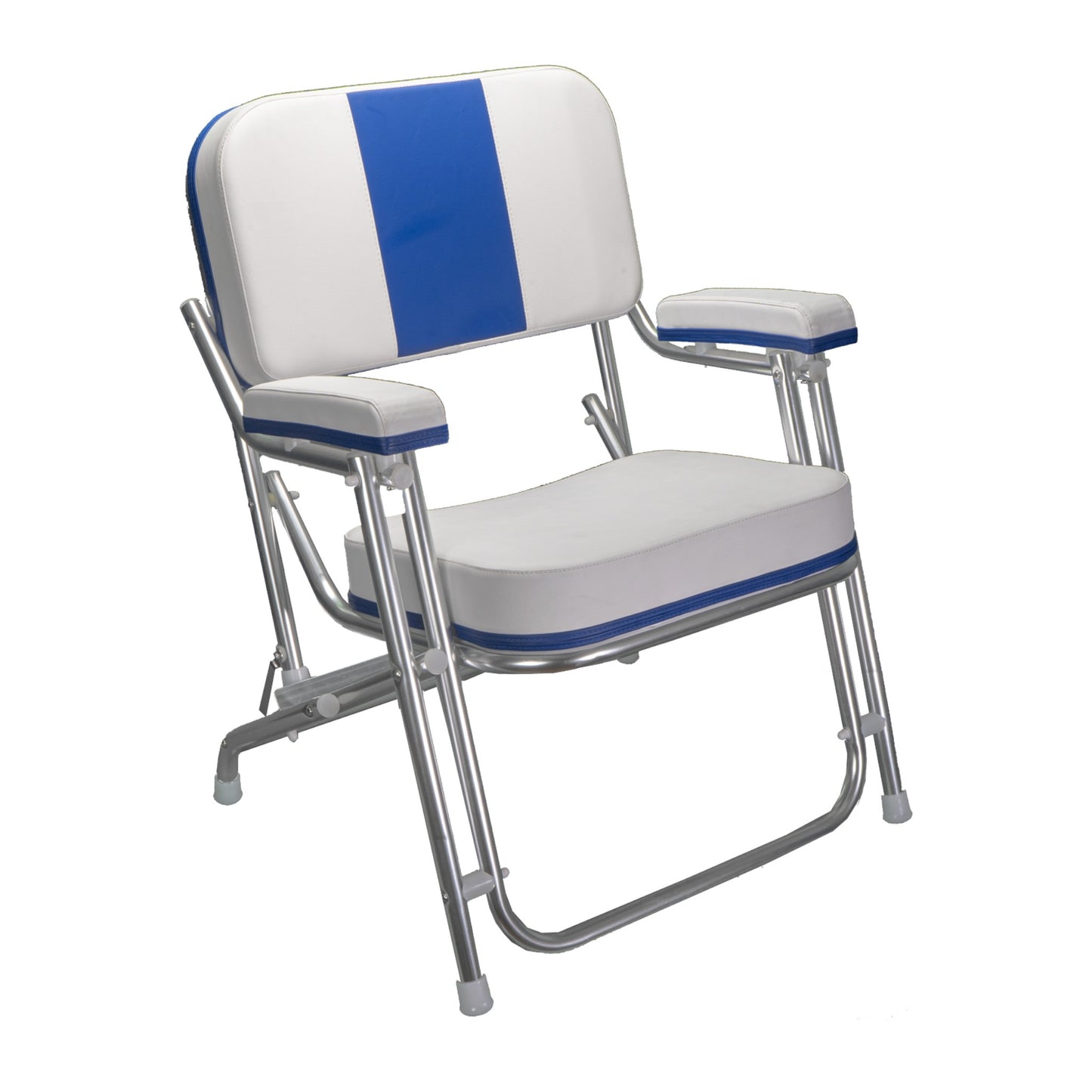 Pactrade Marine Folding Deck Chair Blue Stripe UV Resistant Vinyl Anodized Aluminum (Blue)