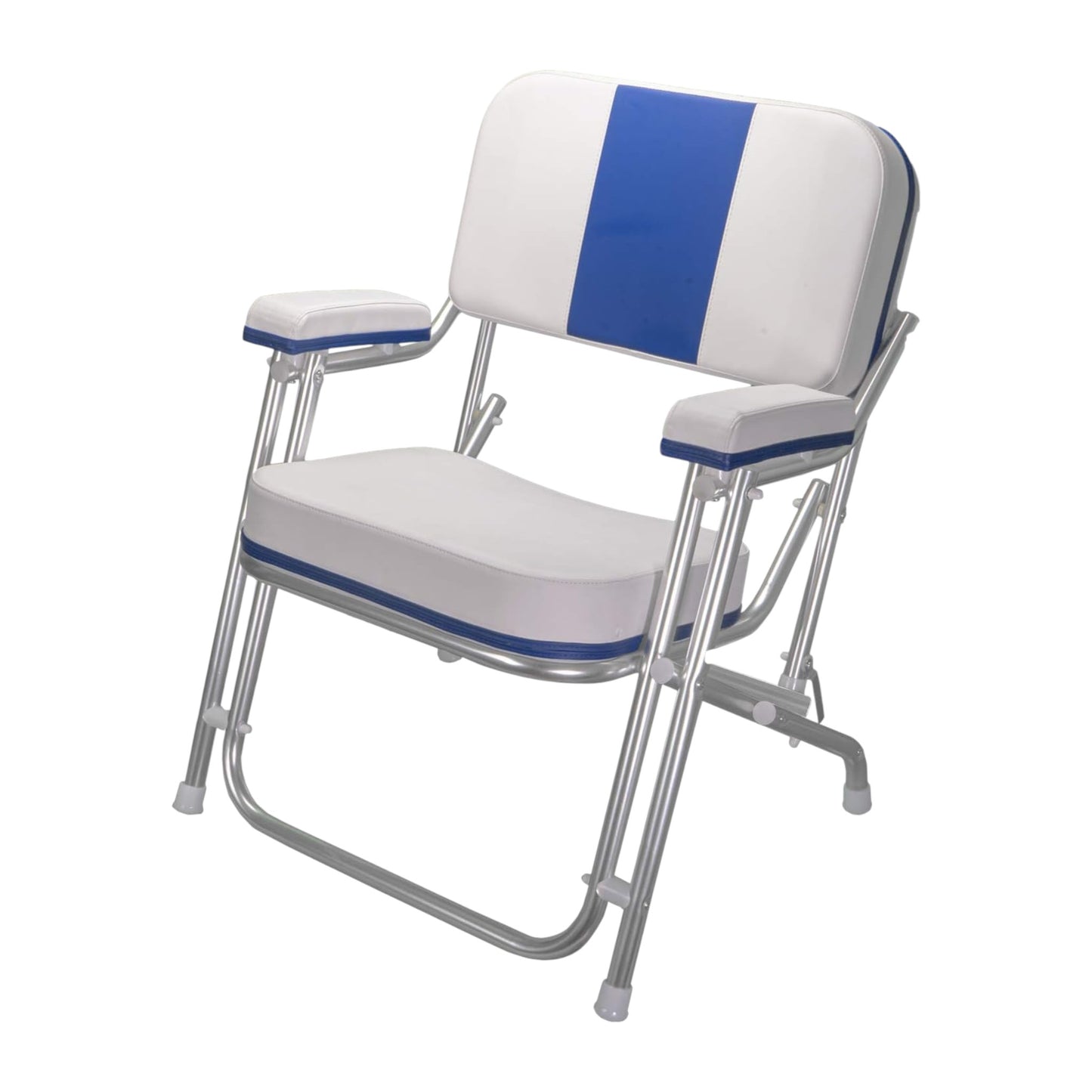 Pactrade Marine Folding Deck Chair Blue Stripe UV Resistant Vinyl Anodized Aluminum (Blue)