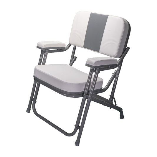 Pactrade Marine Folding Deck Chair Grey Stripe UV Resistant Vinyl Anodized Aluminum (Grey)
