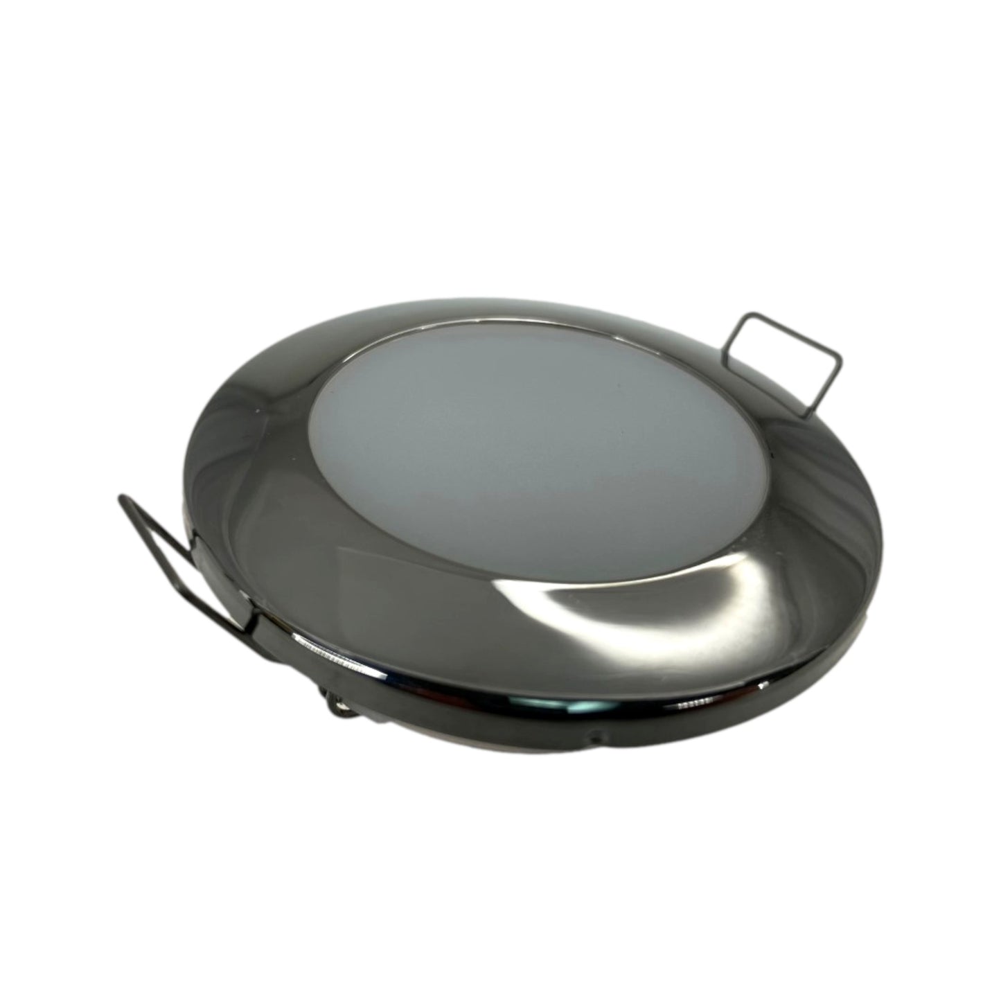 Pactrade Marine RV Boat Pontoon LED Courtesy Ceiling Light Glare Free Illumination Lens Energy Saving 12V DC Spring Flush Mount 2-3/4" Overall Dia. (Stainless Steel Housing, Warm White & Blue LED)