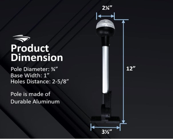 Pactrade Marine Aluminium LED RV Adjustable All Round 360 Degree with Stern Pole Navigation Anchor Light Pontoon Fishing Boat Kayak (12" Horizontal)