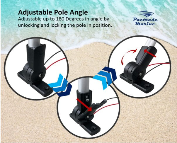 Pactrade Marine Aluminium LED RV Adjustable All Round 360 Degree with Stern Pole Navigation Anchor Light Pontoon Fishing Boat Kayak (12" Horizontal)